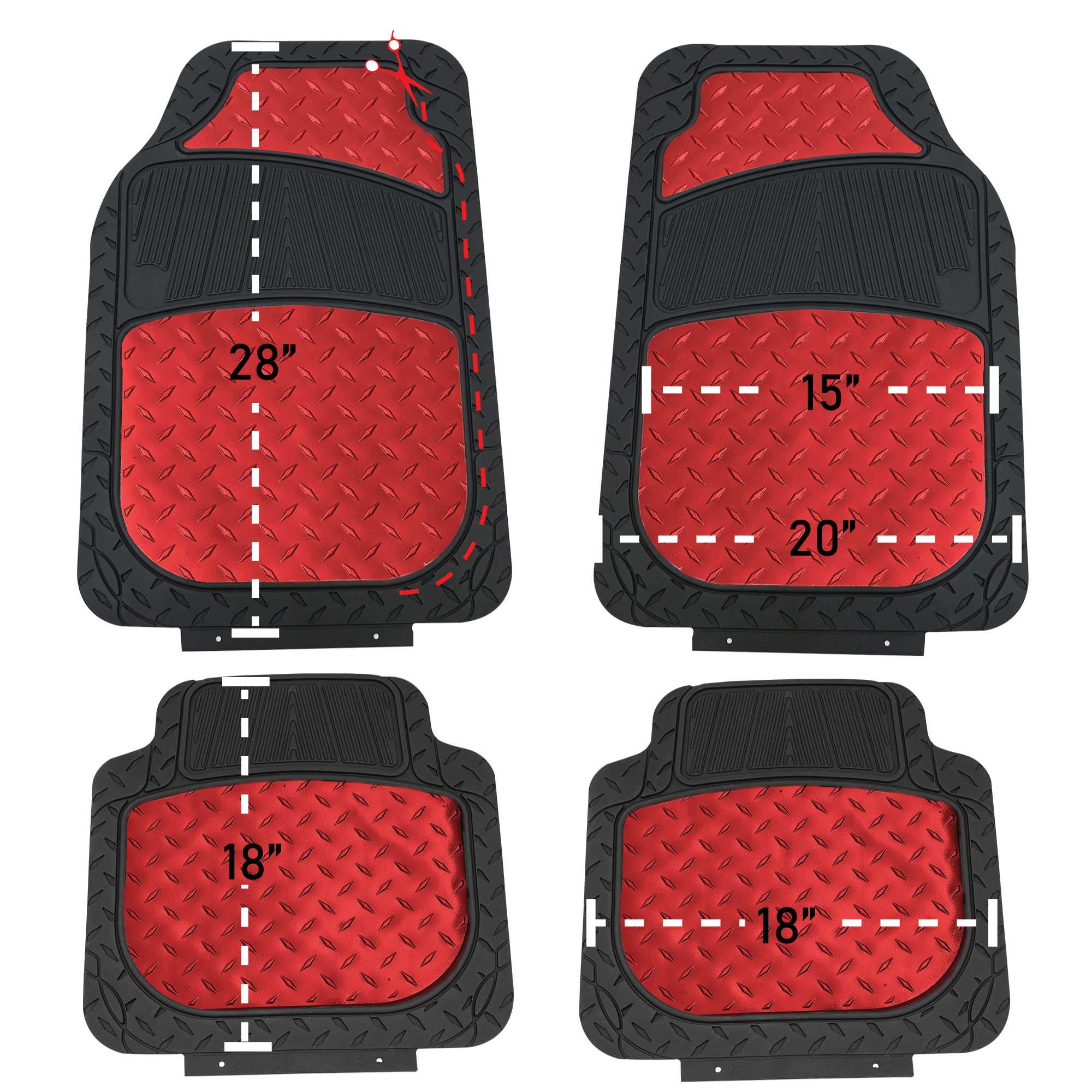 FH Group Automotive Floor Mats - Heavy-Duty Metallic Rubber Floor Mats for Cars, Universal Fit Full Set, Climaproof & Trimmable