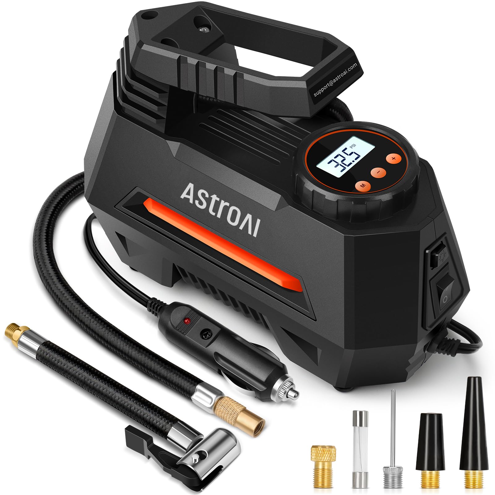 Astroai Tire Inflator Portable Air Compressor Air Pump For Car Tires - Car Accessories, 12V Dc Auto Tire Pump With Digital Pressure Gauge, 100Psi With Emergency Led Light For Car, Bicycle, Balloons