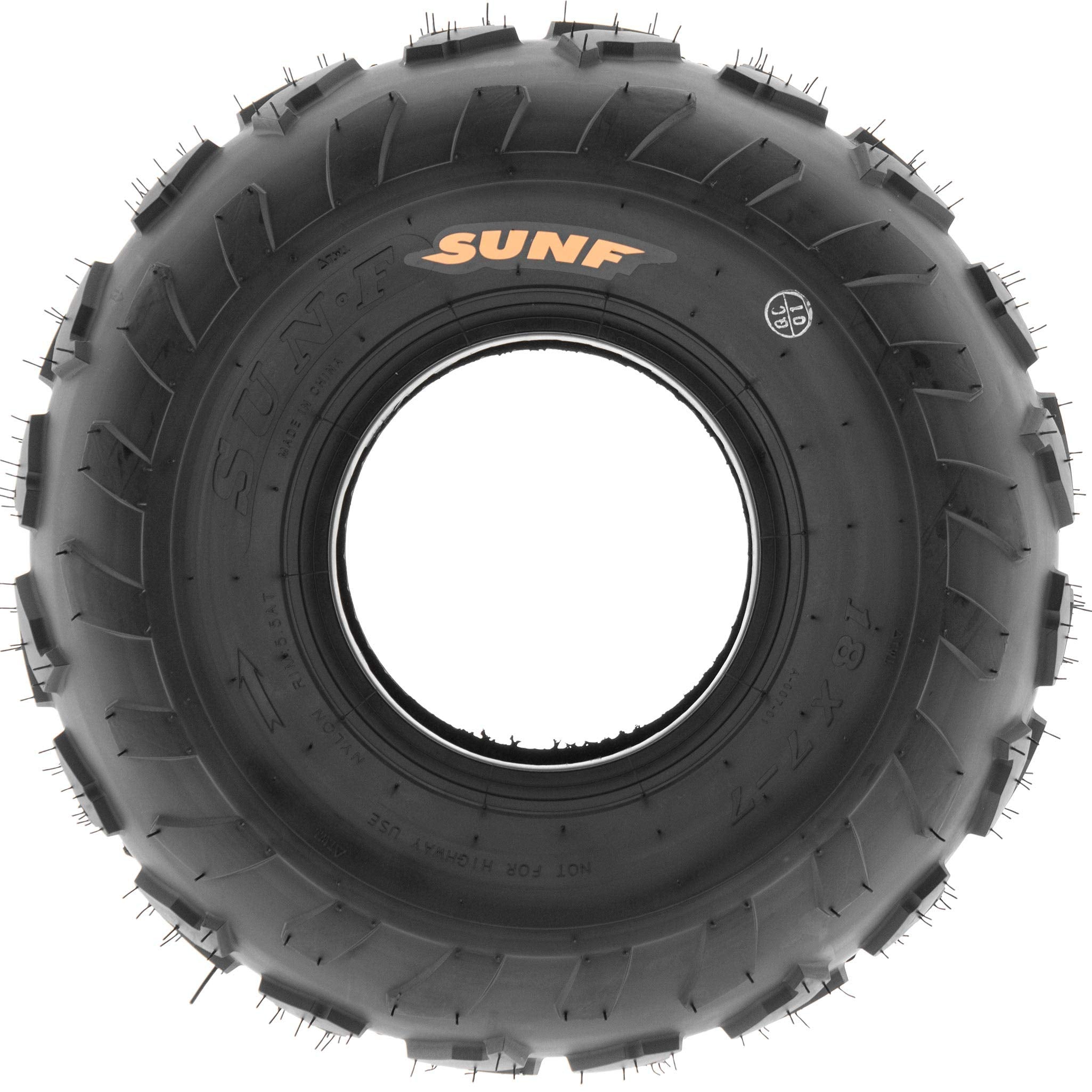 SUNF ATV Go-Kart Tires - Pair of 2, 18x7-7, Tubeless, 4 PR, Black Rubber