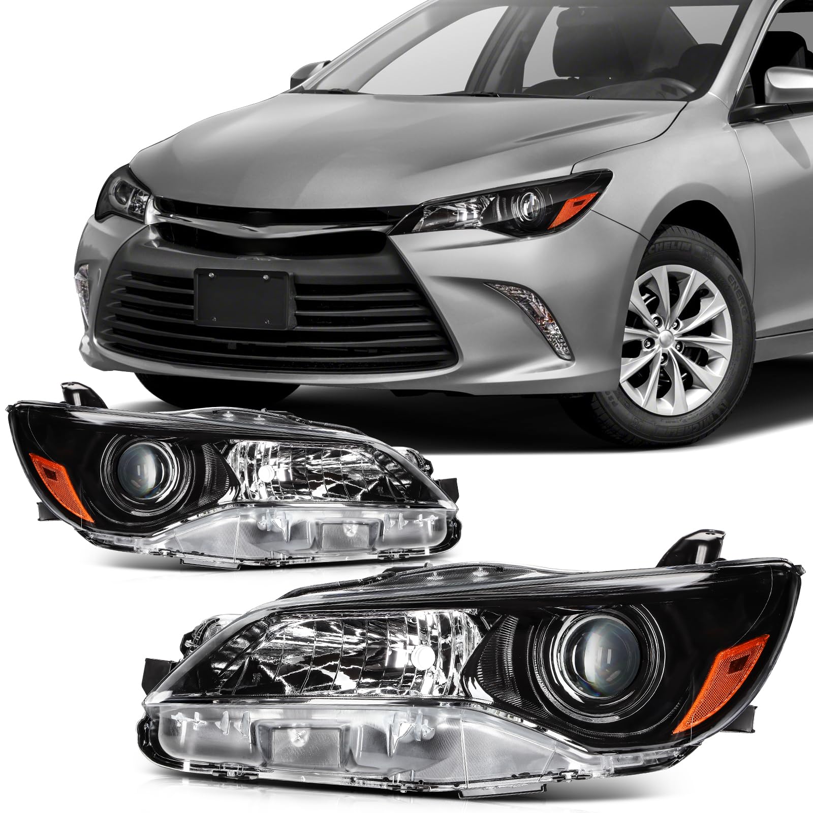 SCITOO Headlight Assembly Fit for Toyota Camry 2015-2017 Pair Headlamps OE:TO2502224