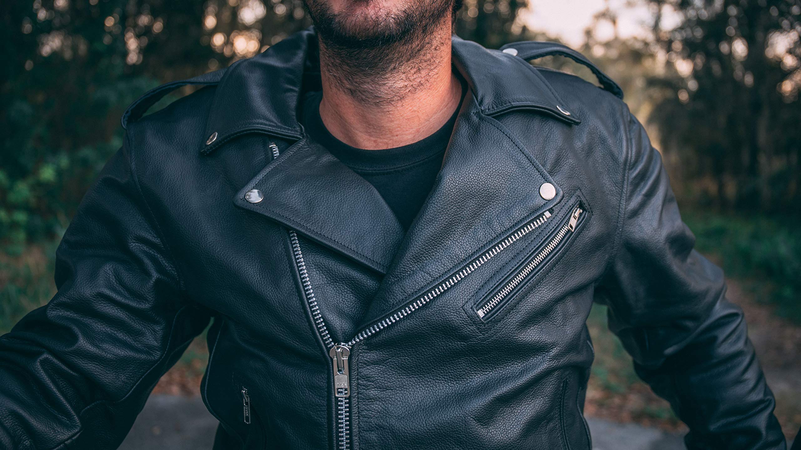 HWK Brando Leather Motorcycle Jacket - Black, Large, Genuine Leather, Removable CE Armor, Thermal Lining, Weather Resistant