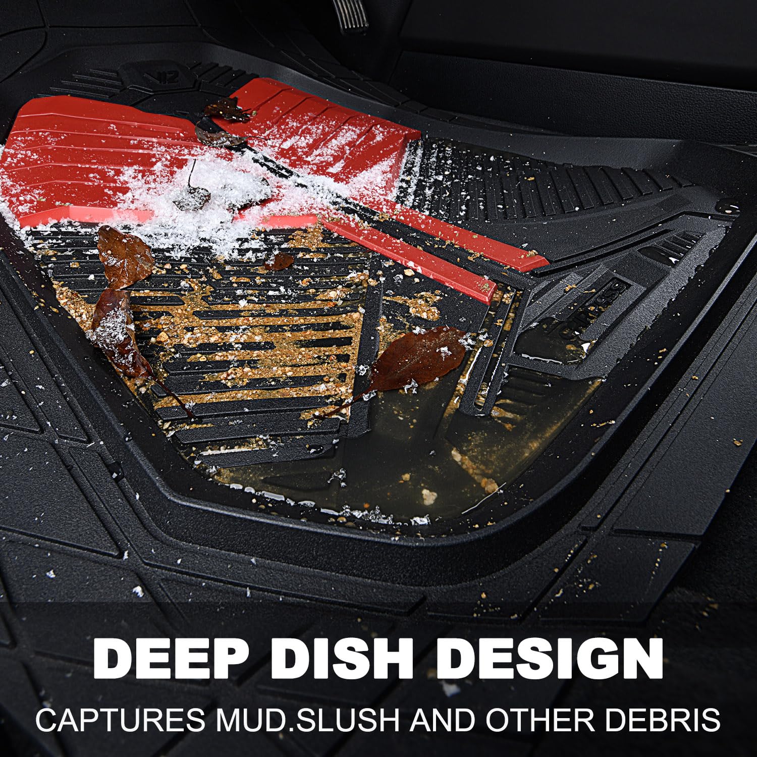 Car Pass Heavy Duty Rubber Car Mats, Deep-Dish Car Floor Mats All Weather, Universal Two-Tone Trim-To-Fit For Suvs Trucks Sedans