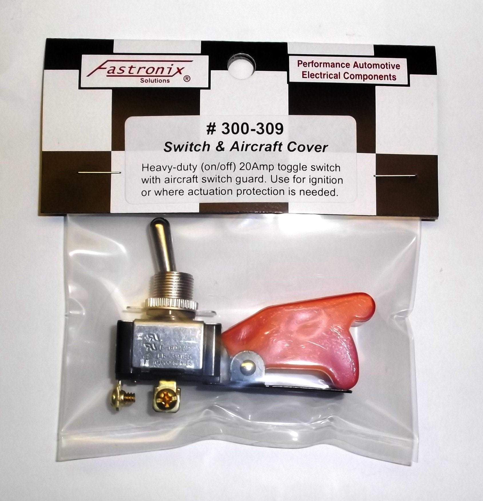 Fastronix SPST Toggle Switch 20A with Red Aircraft Safety Cover - Heavy Duty AC/DC Metal