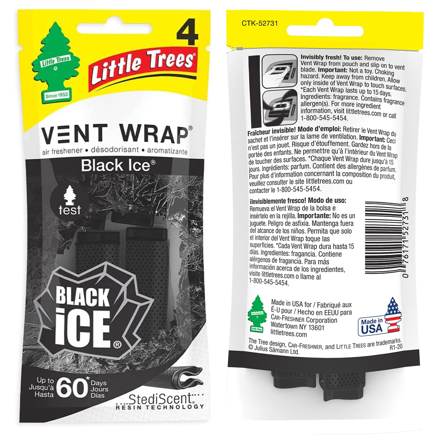 Little Trees Car Freshner Black Ice Rectangle Air Freshener Rp 4 Ct