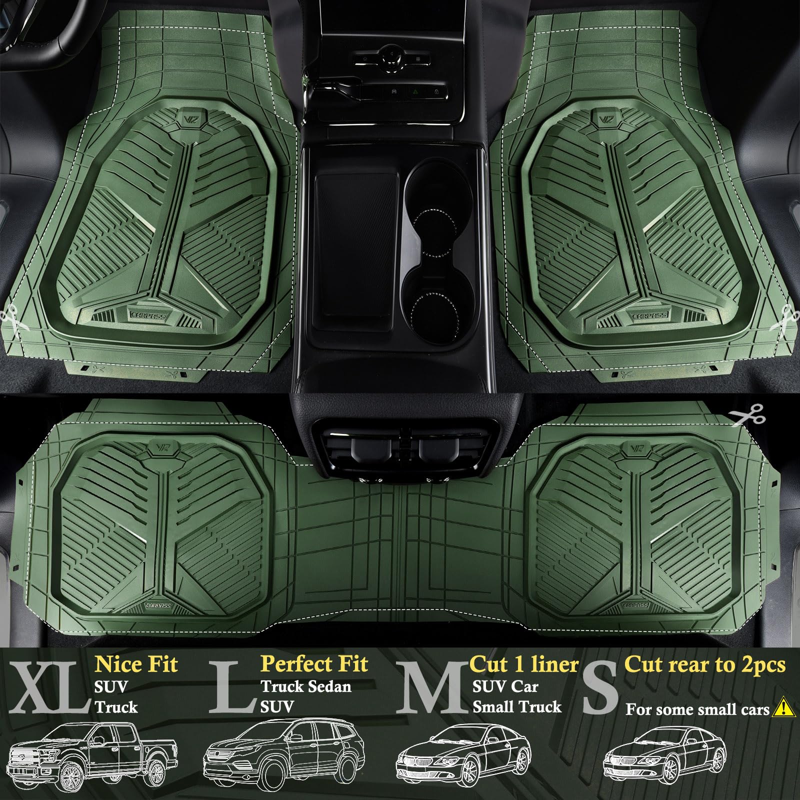 Car Pass Heavy Duty Rubber Car Mats With Cargo Liner, Deep-Dish Car Floor Mats And Trunk Mat All Weather, Universal Trim-To-Fit