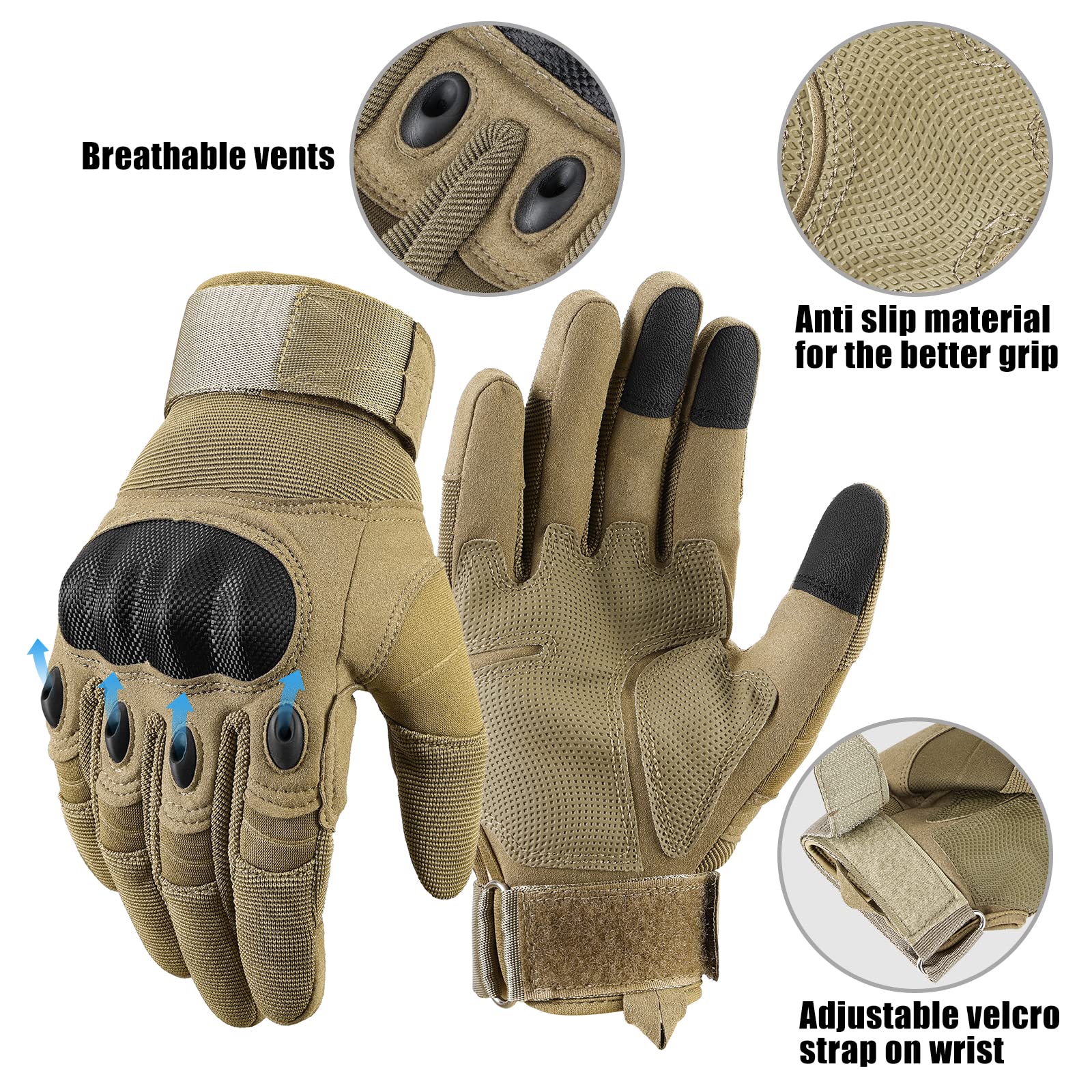 Cierto Motorcycle Gloves For Men And Women, Full Finger Touch Screen Riding Glove With Breathable Hard Knuckle & Adjustable Wris