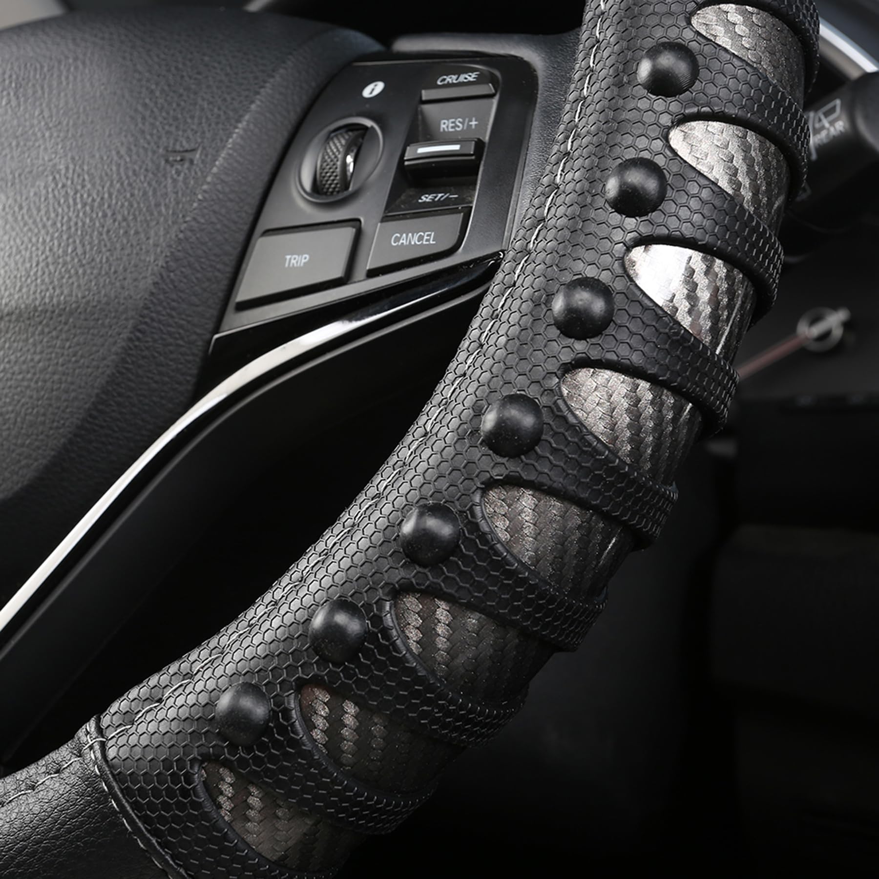 West Llama Microfiber Leather Car Steering Wheel Cover For Men Women,Universal Fit 15.5-16 Inch(Leather Nails-Gray+Black-Large S