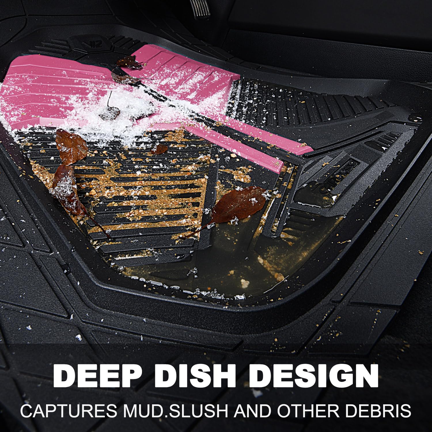 Car Pass Heavy Duty Rubber Car Mats, Deep Dish Car Floor Mats All Weather, Car Mats Full Set 3-Piece Trim To Fit For Sedans Suvs
