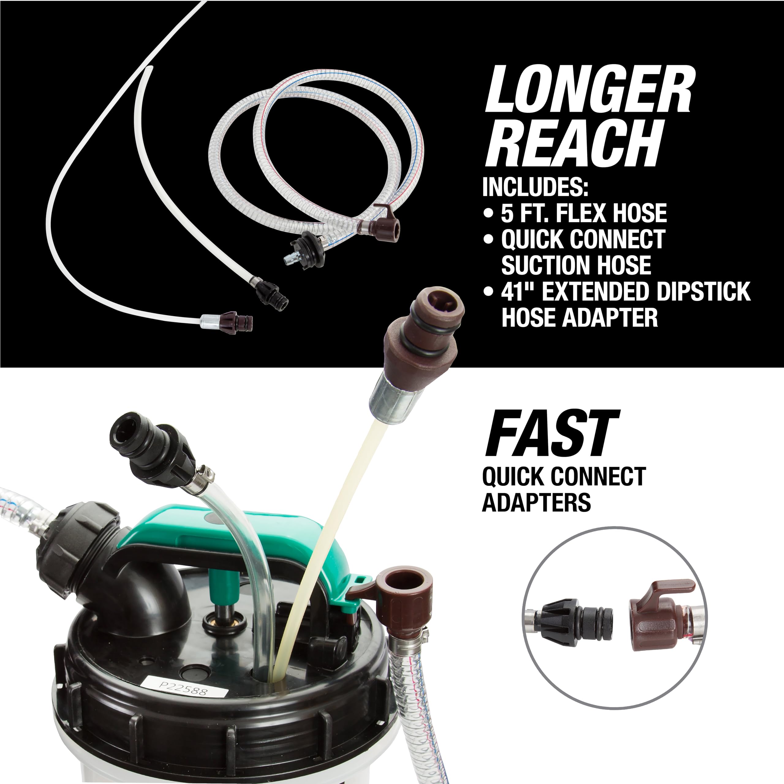 OEMTOOLS 24937 6-Liter Pneumatic/Manual Fluid Pump Extractor - Leak Proof, Plastic, Multi-Color, 5ft Hose, Oversized Handle