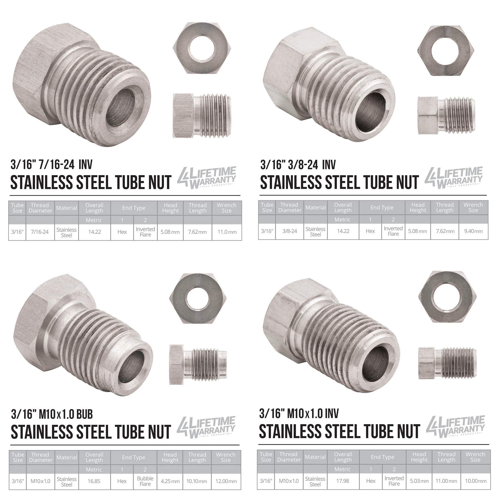 4LIFETIMELINES 25 ft 3/16 316L Marine Grade Stainless Steel Brake Line Replacement Tubing Coil and Fitting Kit, 16 Fittings Incl