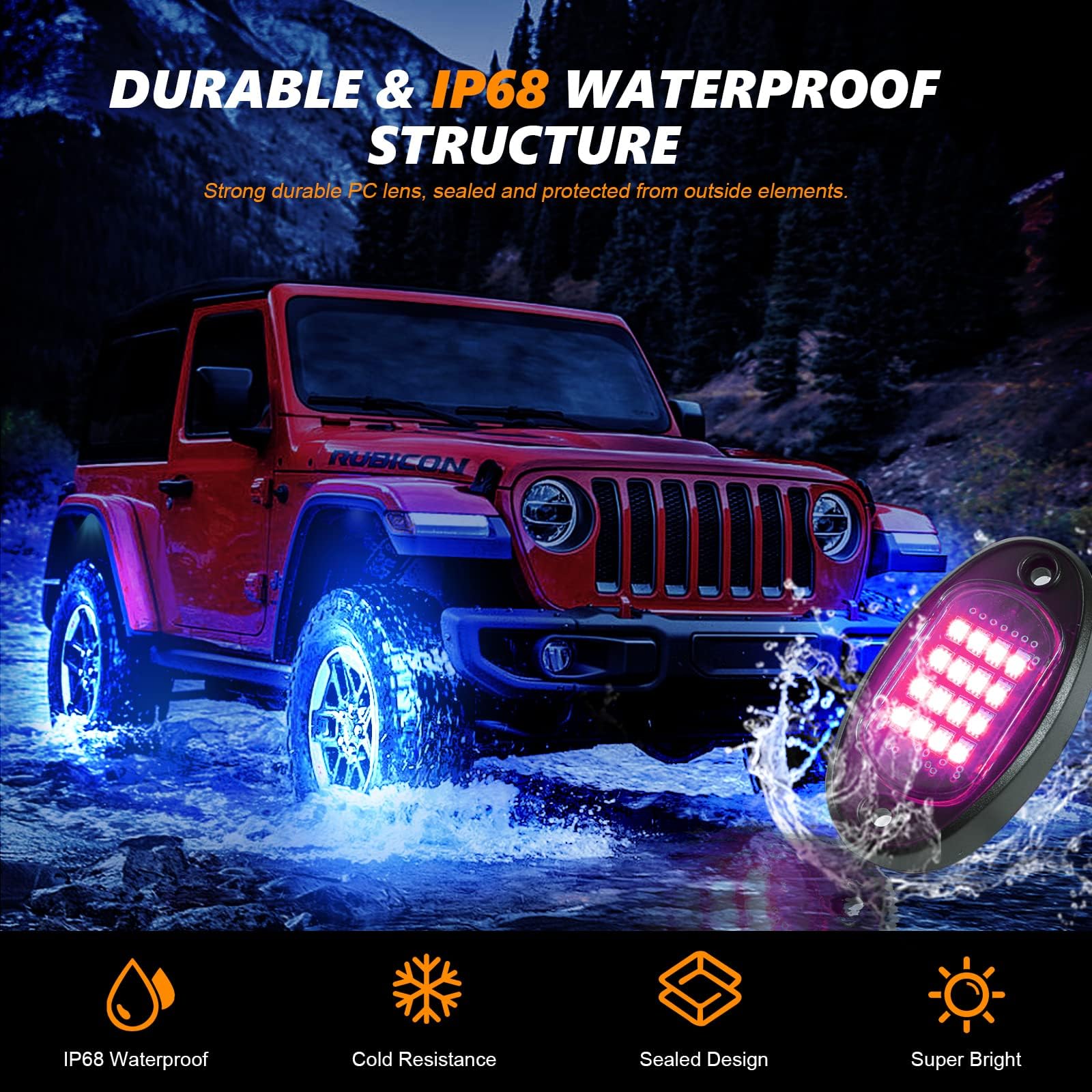 16 Pods Rgb Led Rock Lights For Trucks Pickup Golf Cart Offroad Rv Utv Atv Suv, Waterproof Multicolor Underglow Kit For Cars Wit