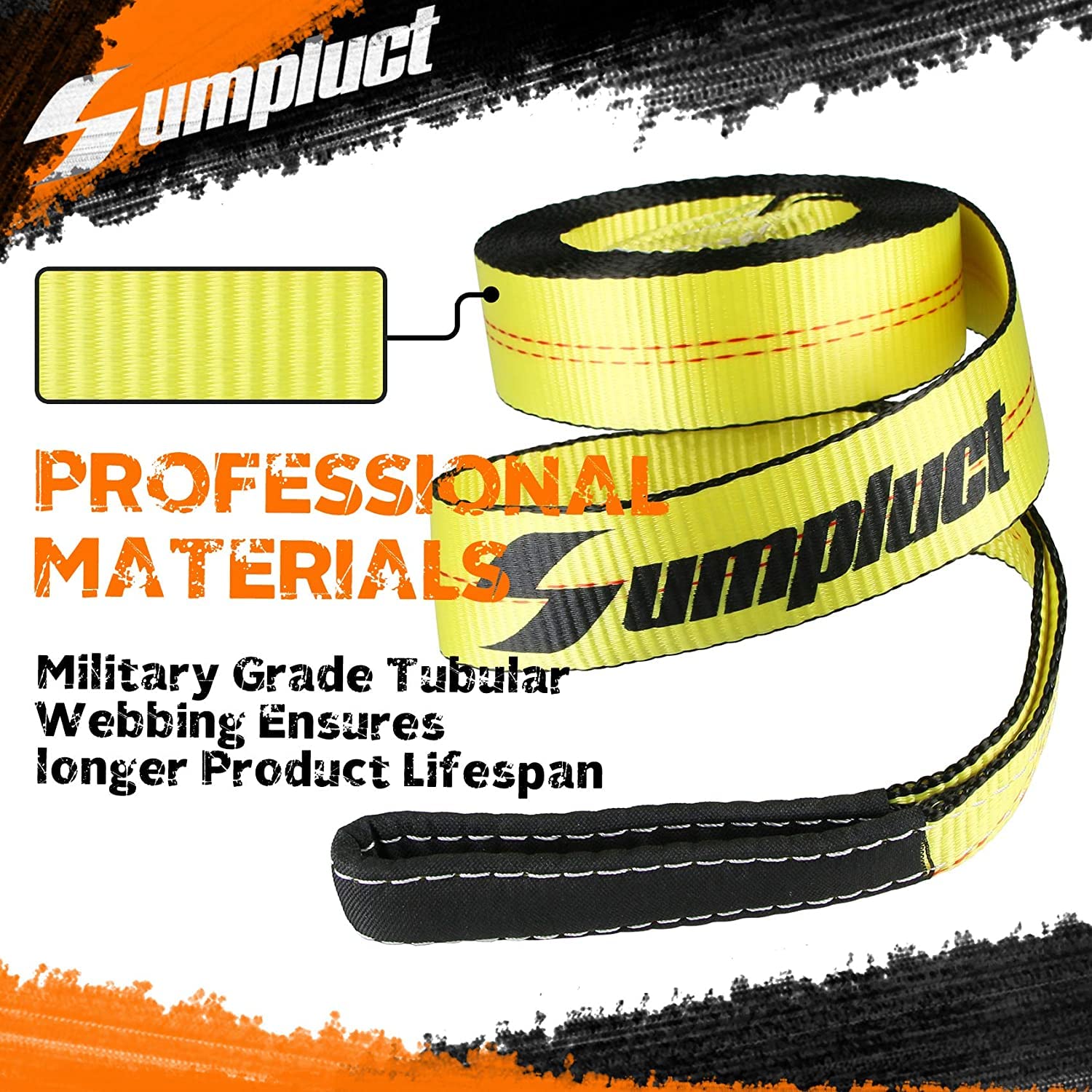 Sumpluct Recovery Tow Strap 2Packs 2In X 20Ft Heavy Duty 20,000 Lbs Break Strength, Use For Emergency 4X4 Towing Rope, Tree Saver, Winch Strap, Triple Reinforced Loops, Protective Sleeves