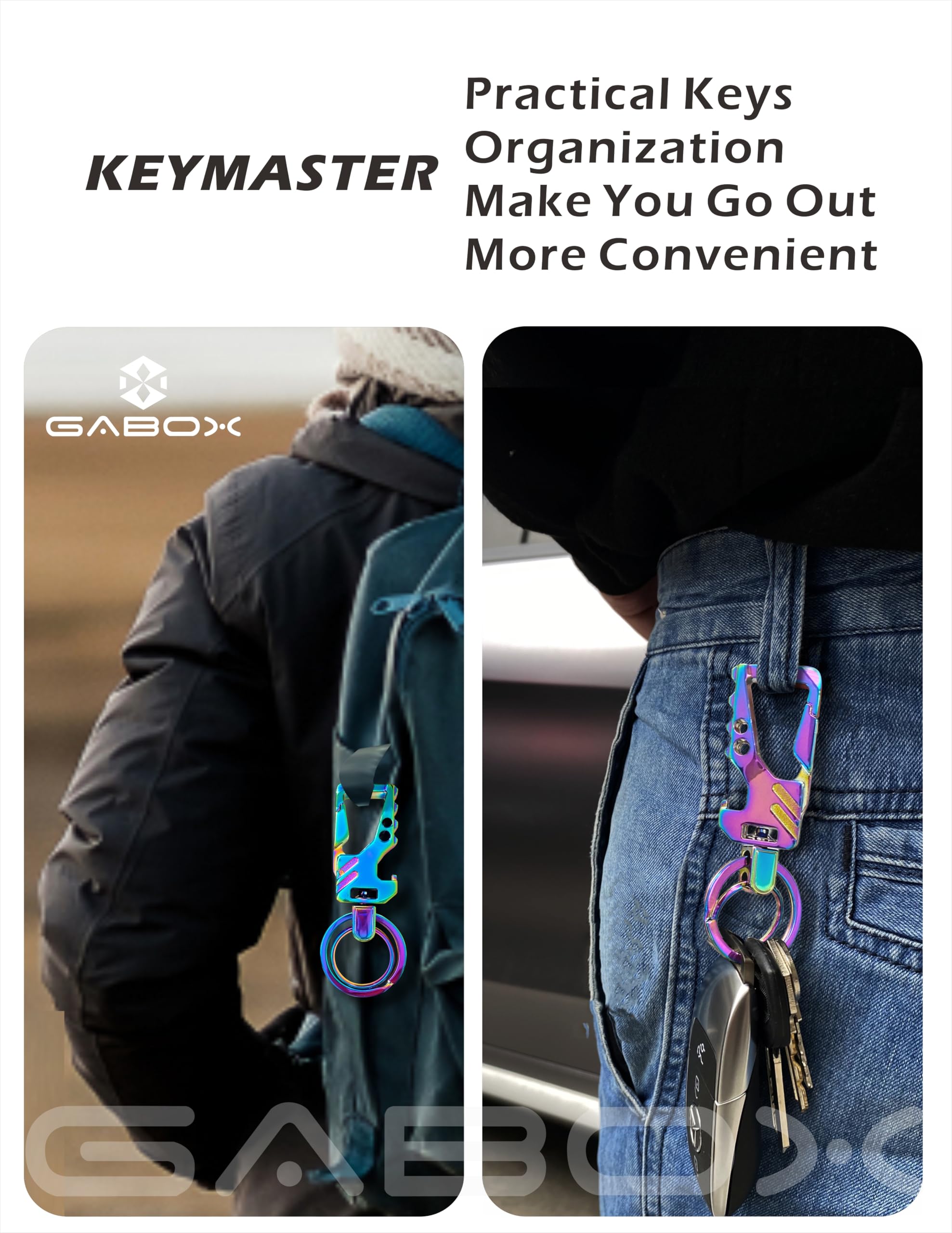 Gabox 2Pcs Keychain Edc Keyring Bottle Opener Auto Car Key Holder Tactical Carabiner Key Chain Clip Llaveros Porte-Cl  S, Electr