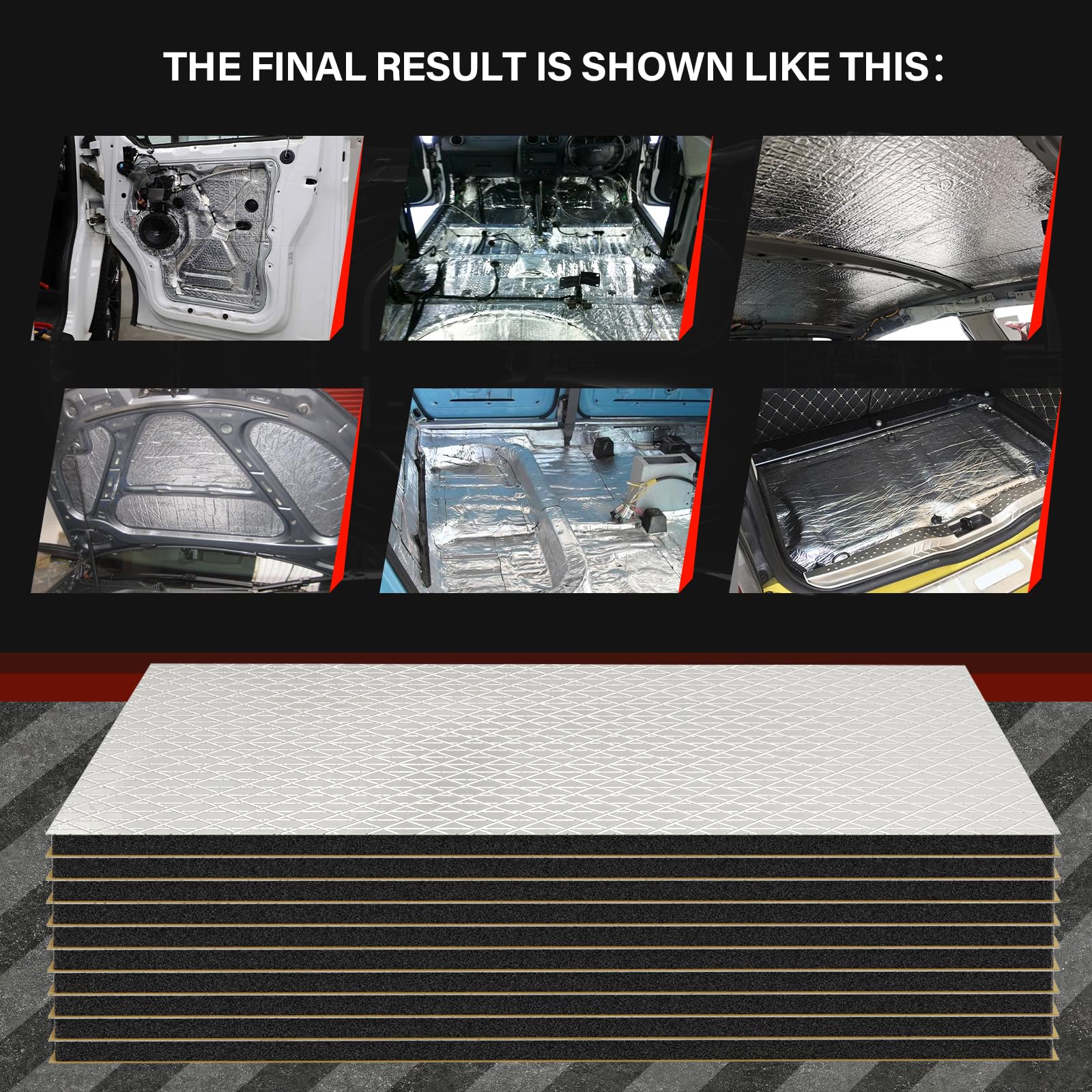 Gosche 197Mil 16 Sqft Sound Deadening Mat, 5Mm Sound Deadening Heat Shield Insulation Mat With Self-Adhesive Pe Foam Dampening Material For Car Hood Trim Roof Door 9.8'X 15.7'(15-Piece)