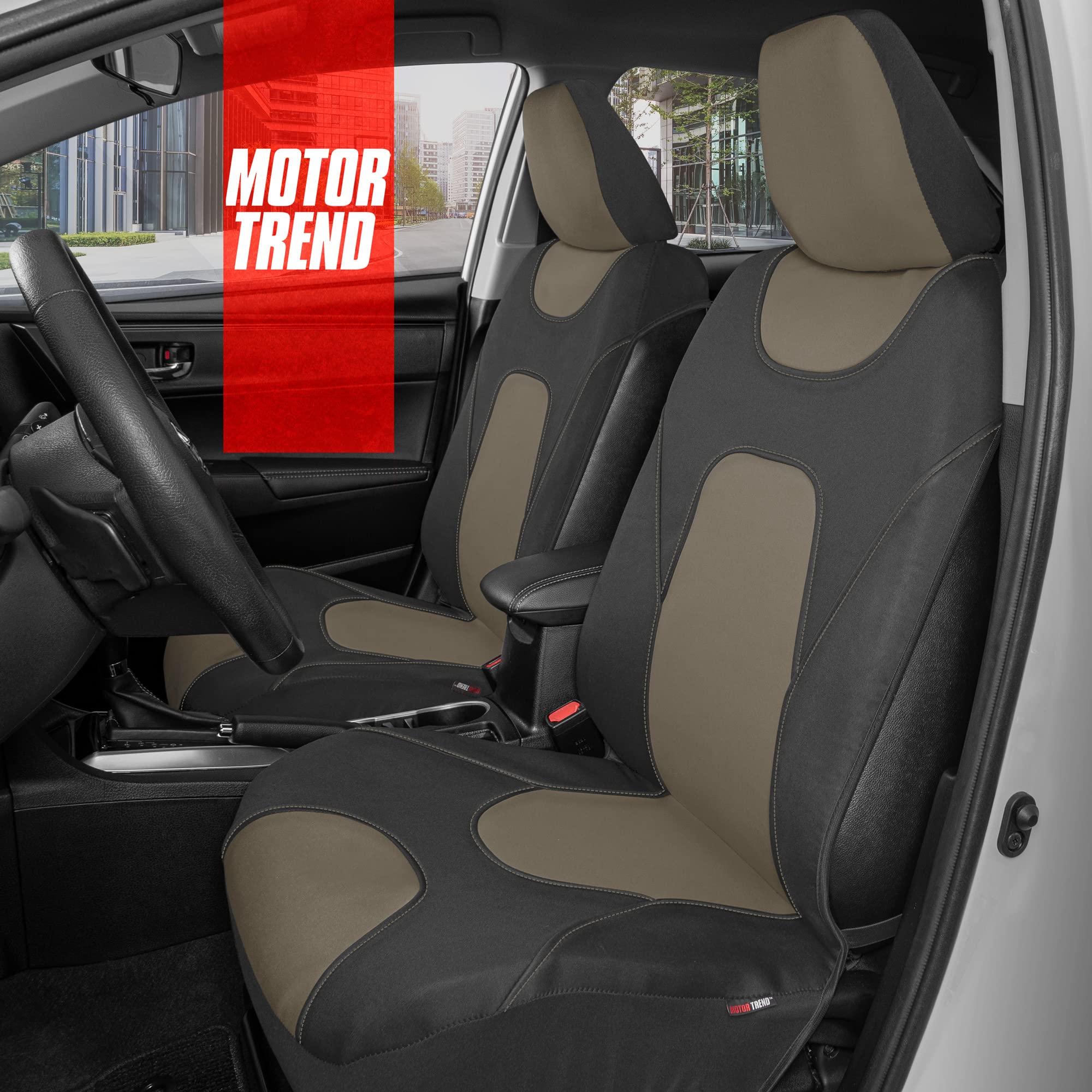Motor Trend AquaShield Waterproof Front Seat Covers, Beige Seat Covers for Cars - Padded Neoprene Front Car Seat Cover, SUV Seat