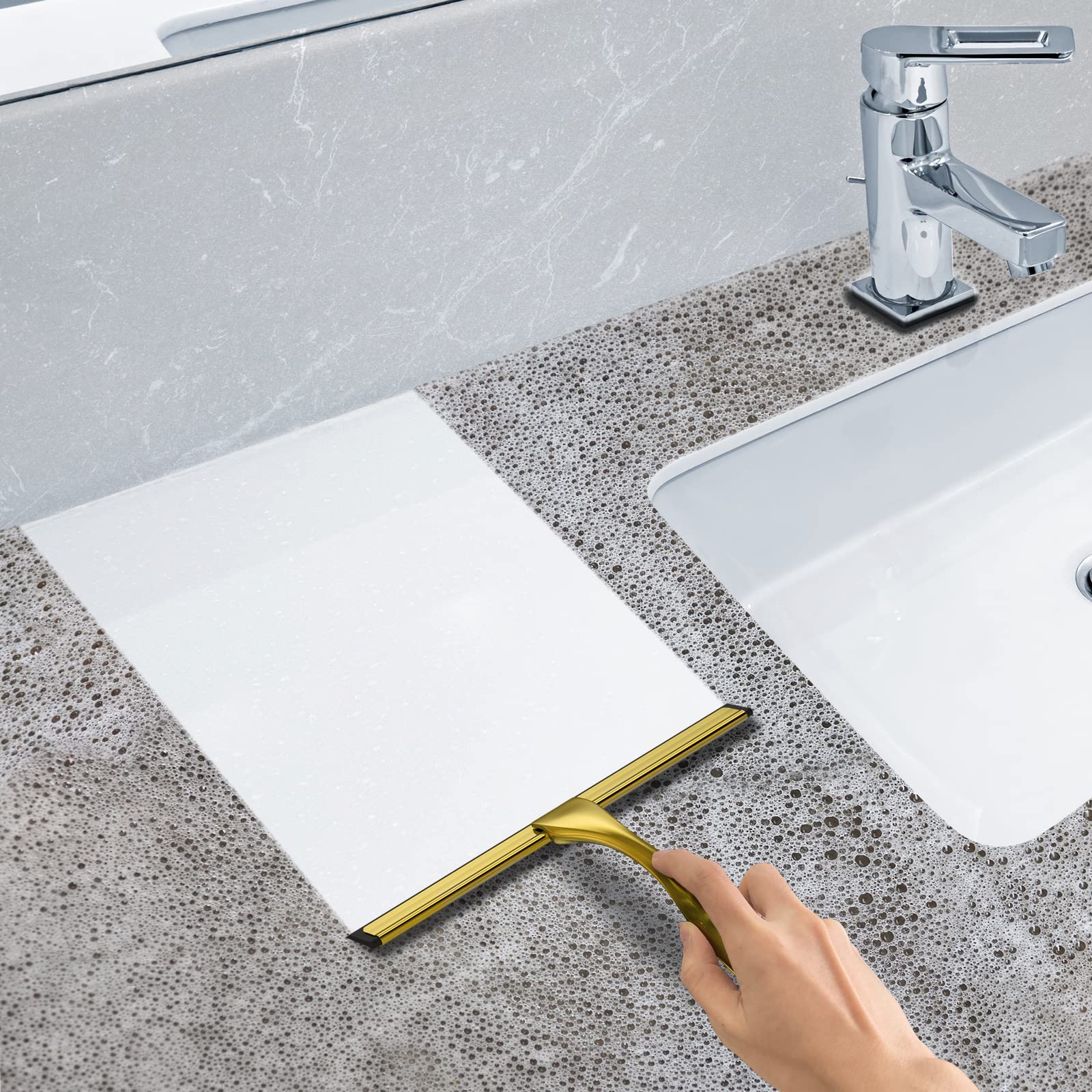All-Purpose Stainless Steel Shower Squeegee For Shower Doors With 2 Adhesive Hooks, Bathroom Cleaner Tool Household Window Mirro