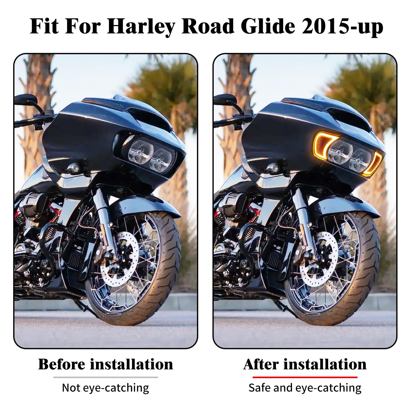 HDBUBALUS Motorcycle Headlight Vent Accent Turn Signal LED Indicator Side Lights For Harley Road Glide FLTRX 2015-2023 Smoke