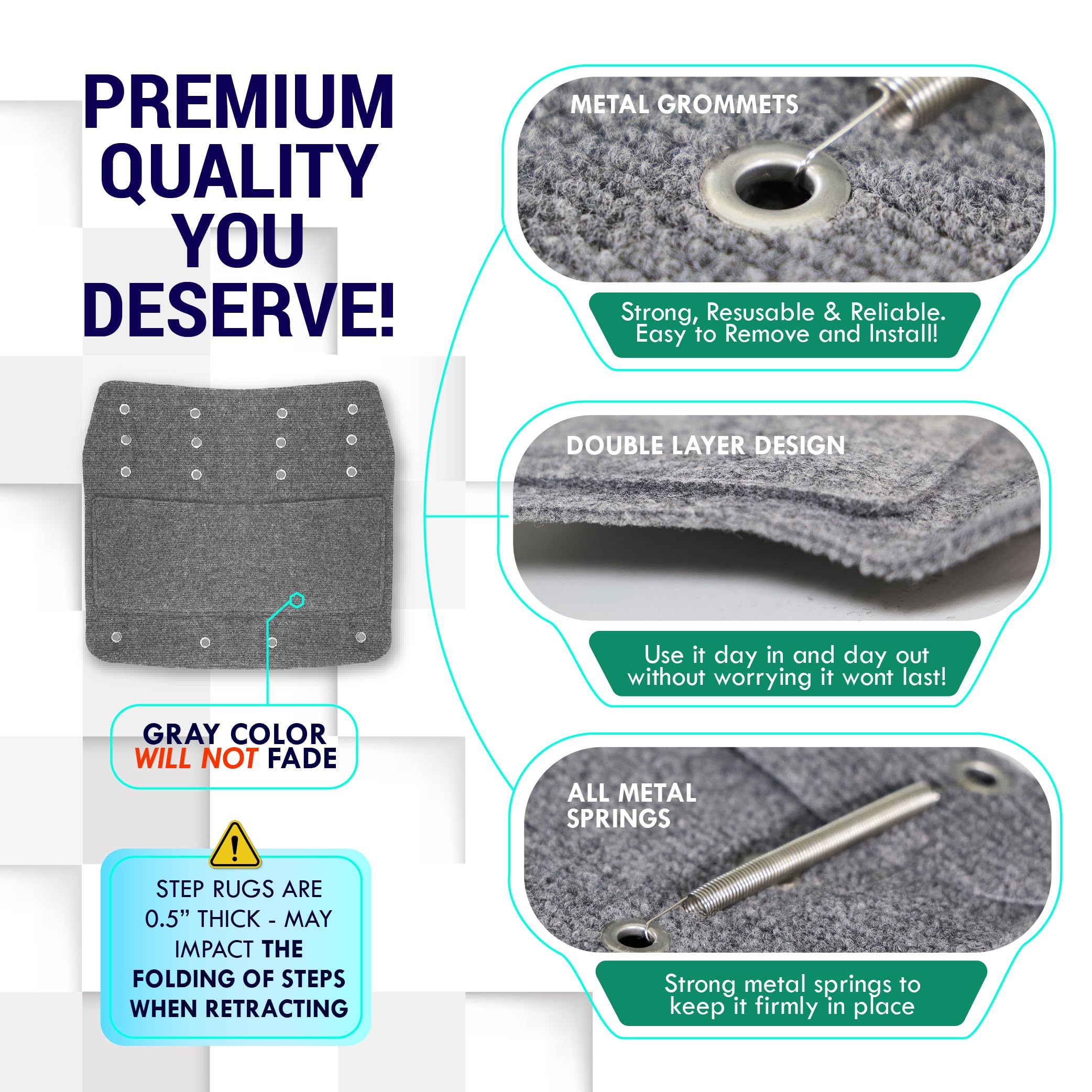 Latch.It Rv Step Covers 3 Pack | 22'' Wide Camper Step Covers For Radius Steps Only! | Rv Step Rug Best Fits 8-11'' Deep Rv Stai