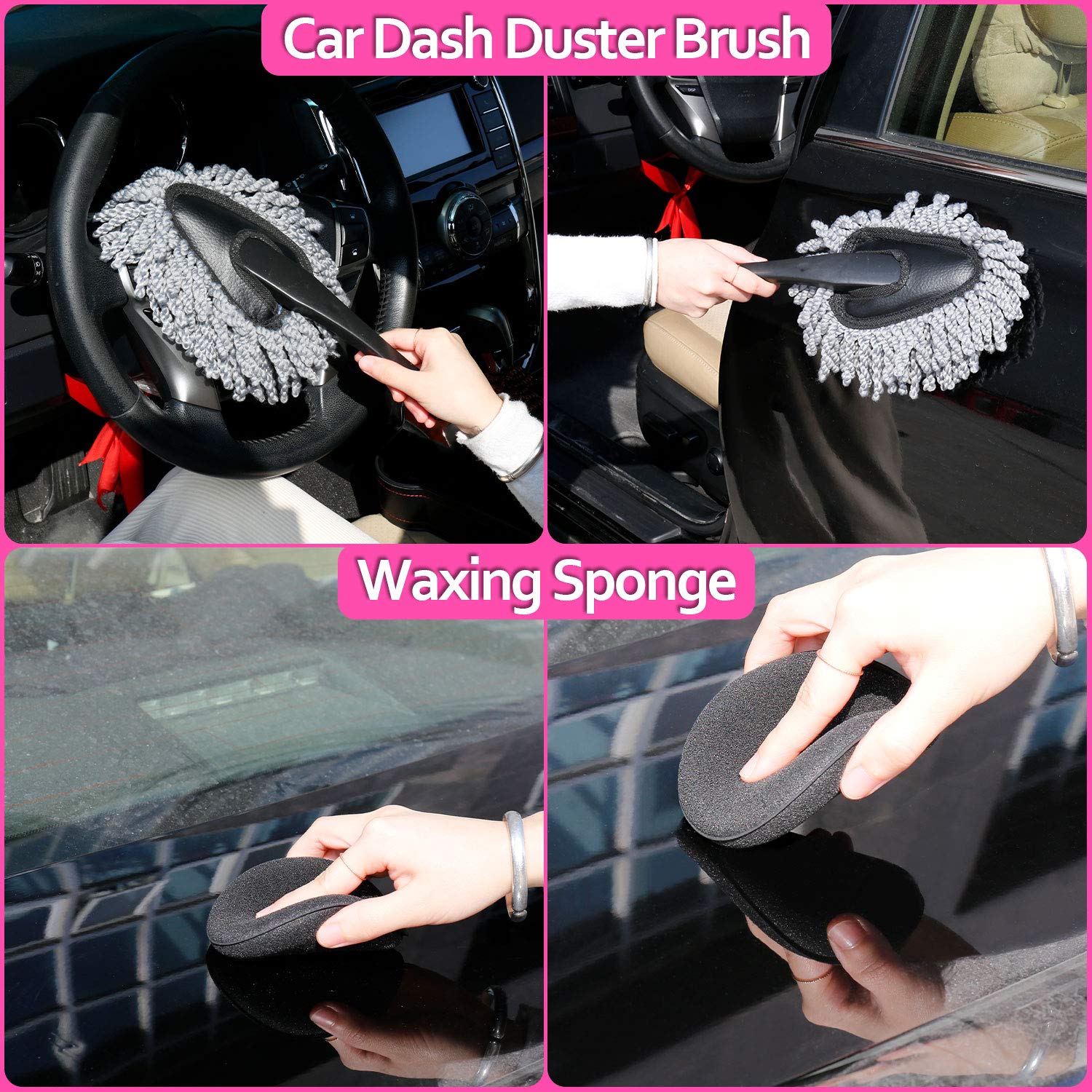 Thinkwork Pink Car Detailing Cleaning Kit, Car Wash Kit, Car Accessories For Women Suitable For Small And Medium Vehicles Such As Cars, Trucks, Suvs(17Pcs)