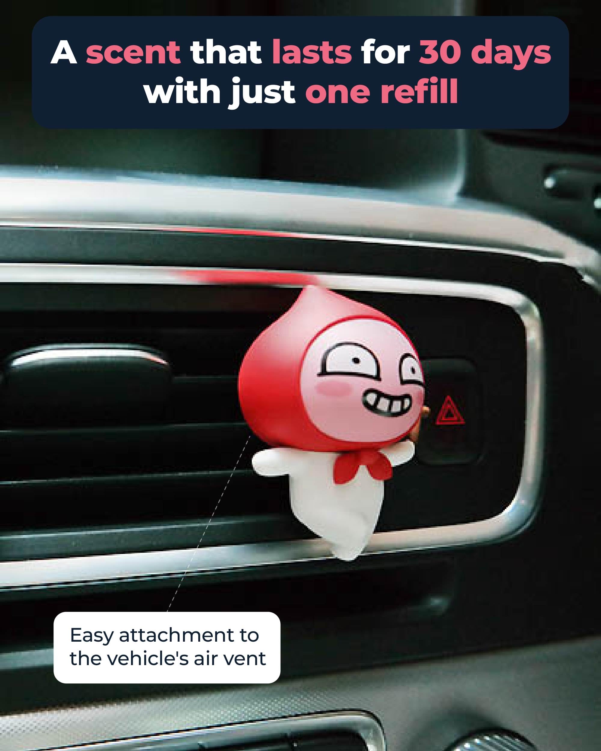 Aura Car Air Freshener Vent Clip, Apeach (Flower By Flora, 0.07Fl Oz) - Long-Lasting Odor-Fighting Scent. Kakao Friends Figurine