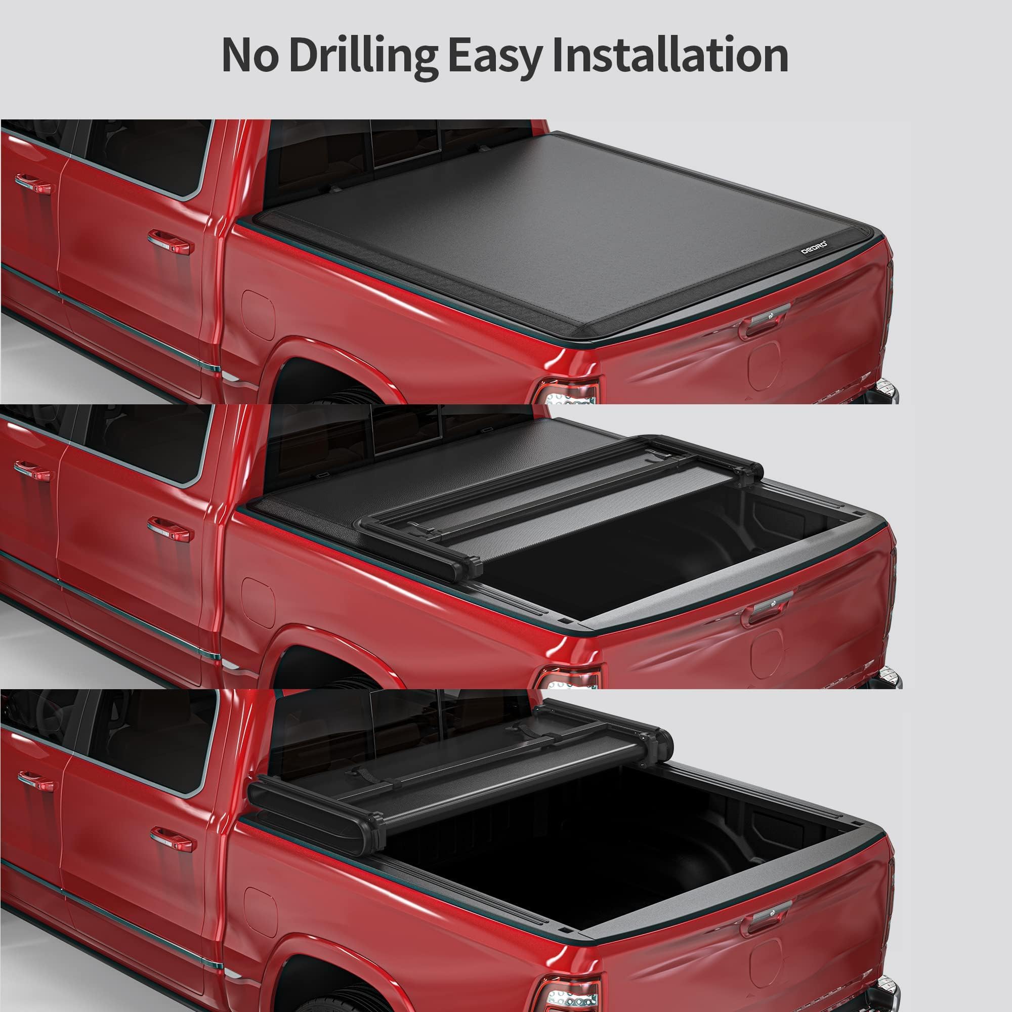 Oedro Soft Tri-Fold Truck Bed Tonneau Cover Compatible With 2022 2023 2024 2025 Ford Maverick, Styleside 4.5 Feet Bed