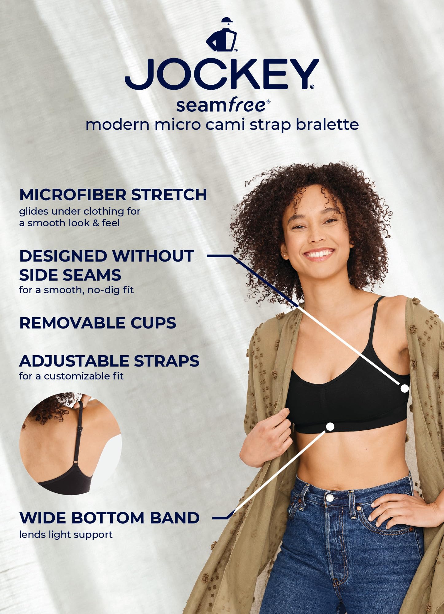 Jockey Womens Bra Modern Micro Seamfree Cami Strap Bralette, Light, S