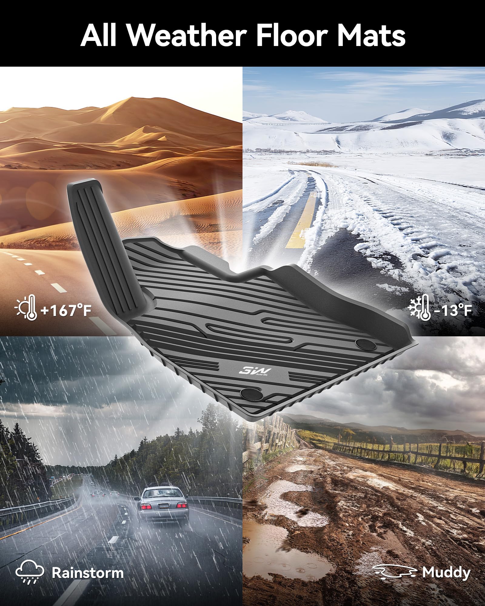 3W Ford Explorer Floor Mats Custom Fit For 2020 2021 2022 2023 2024 2025, All Weather Tpe Floor Liner Liner For Ford Explorer Ac