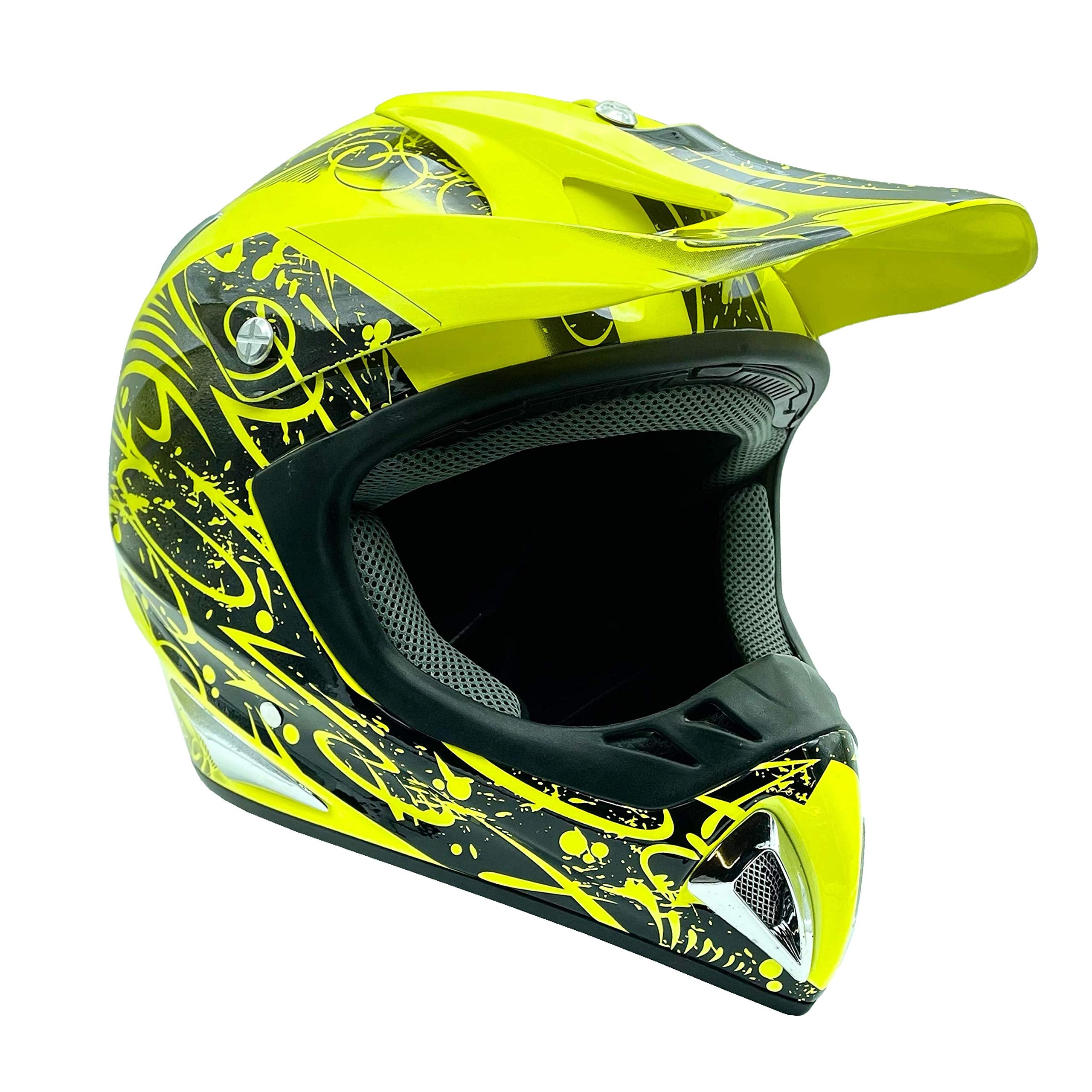 Adult Typhoon Atv Mx Helmet Goggles Gloves Combo Hiviz W/ Black Goggles & Gloves ( Xxl )