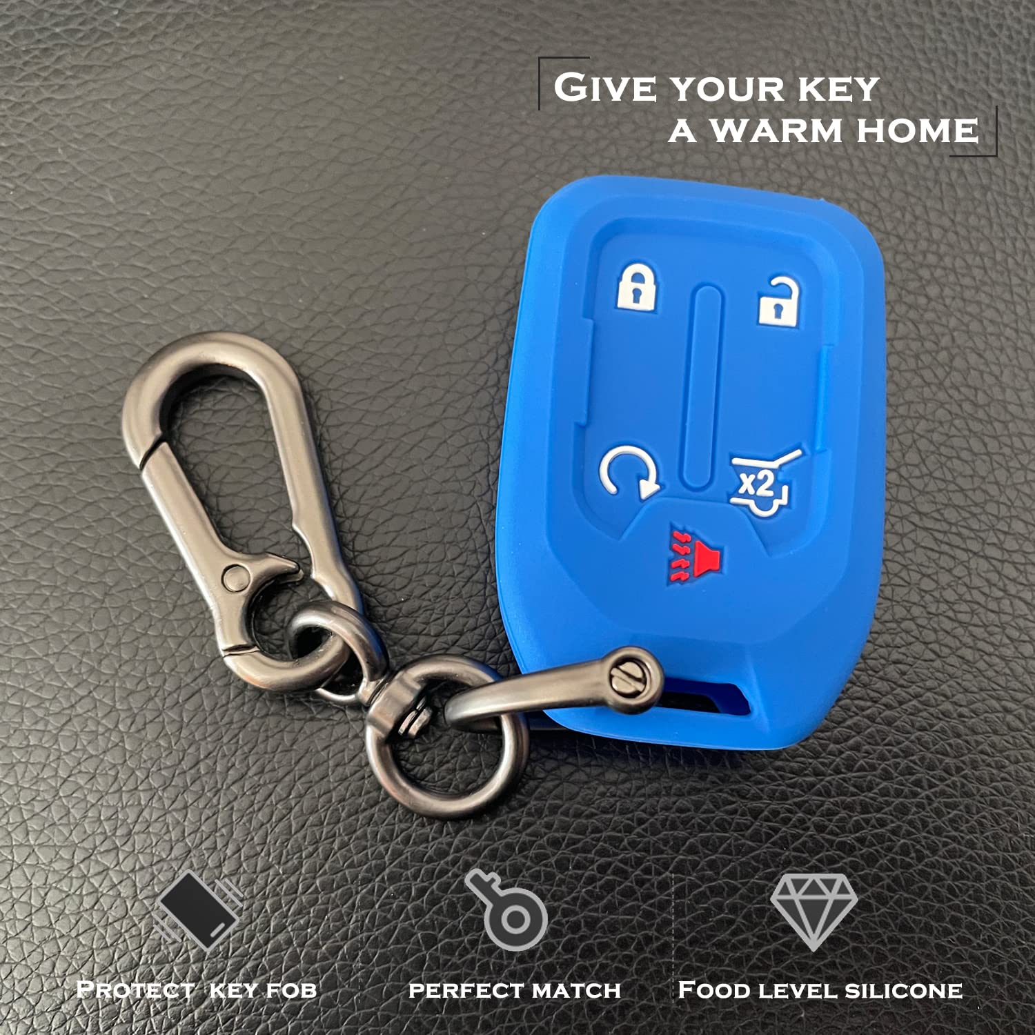 Tandrive Key Fob Cover For 2024-2017 Gmc Acadia Terrain Denali, Sierra Chevy Silverado, Silicone, Black And Blue