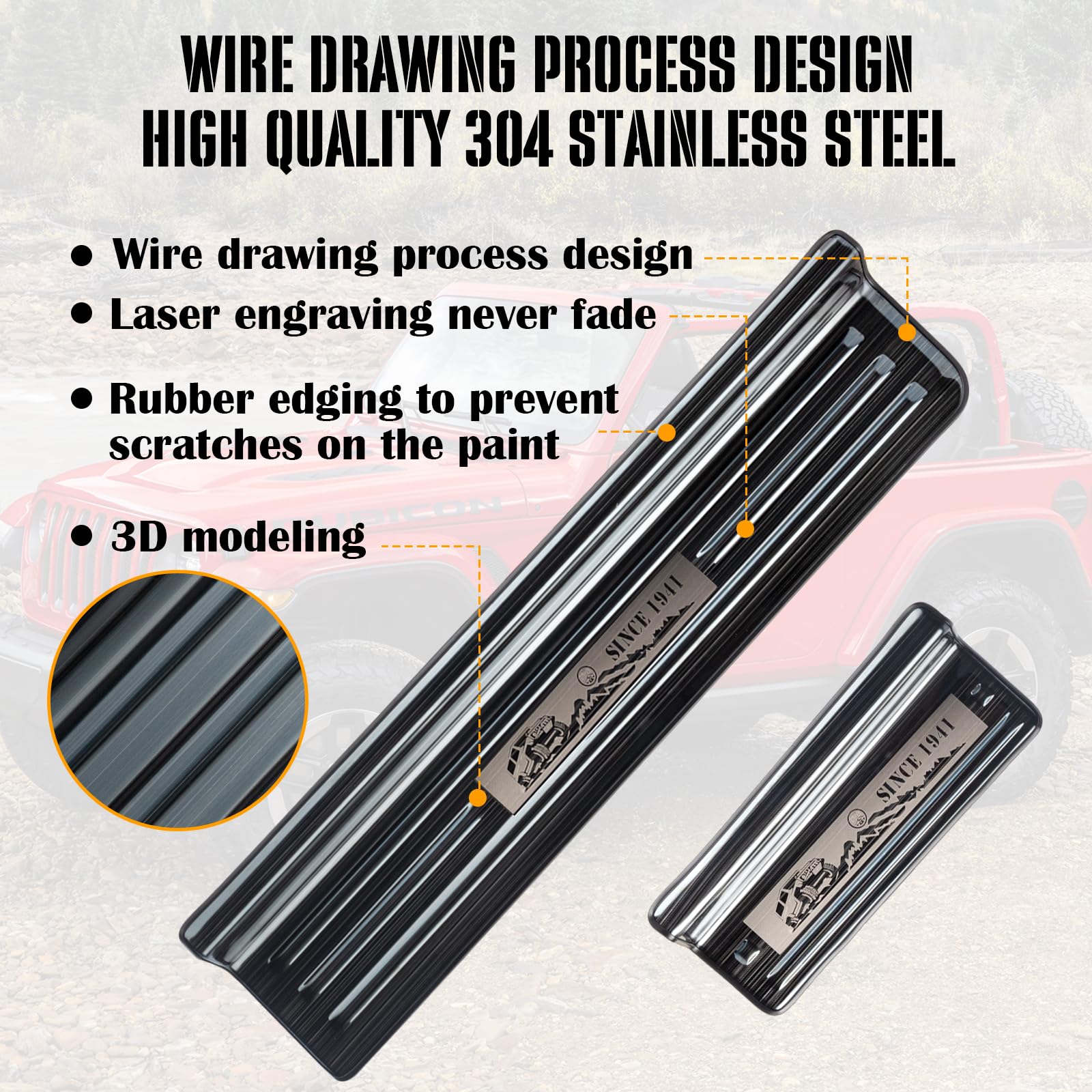 Rowa Stainless Steel Door Sill Guards for Jeep Wrangler JL/JLU & Gladiator JT, Brushed Black, Full Coverage, 4 Door