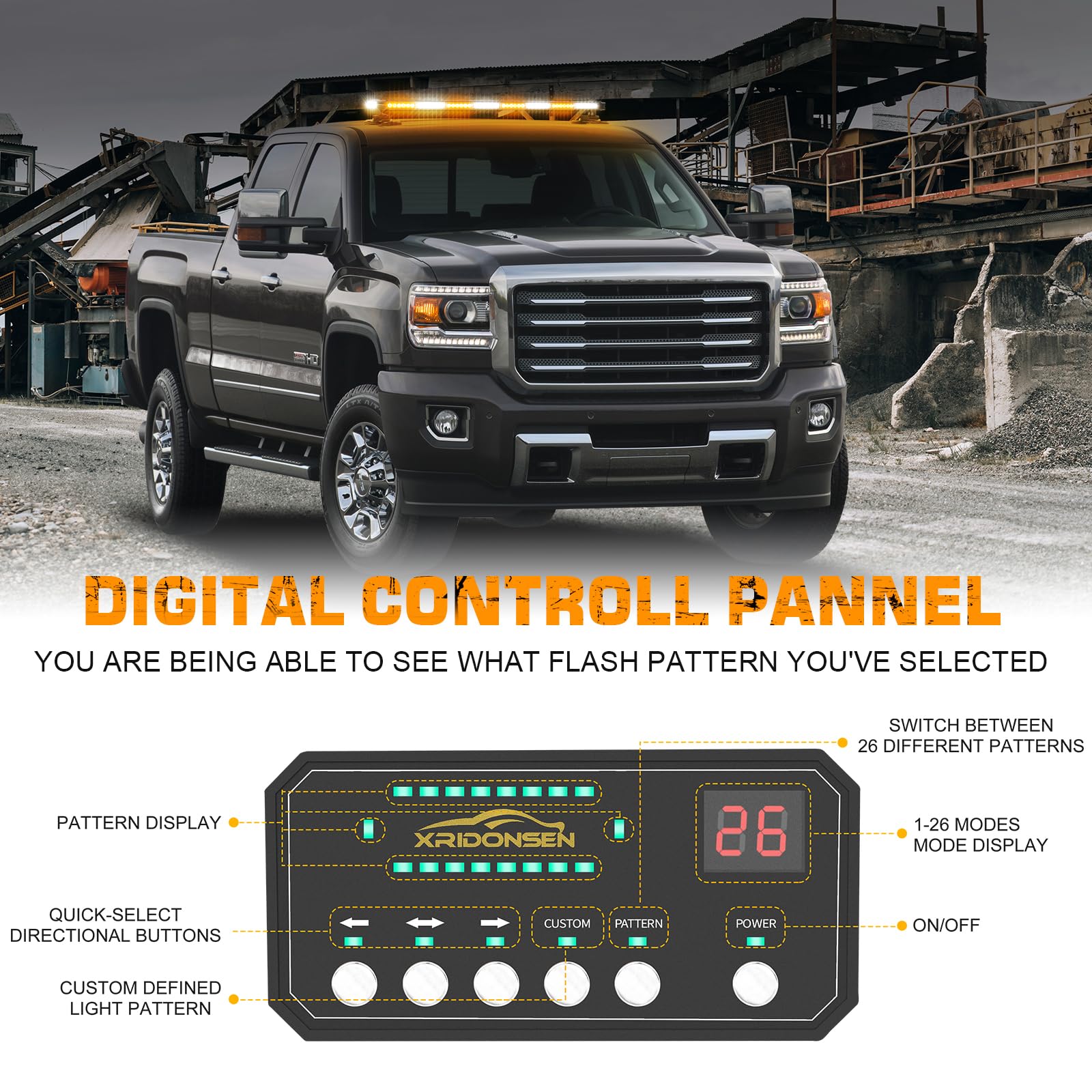 XRIDONSEN 37" LED Strobe Light Bar - Amber/White Emergency Warning Light for Vehicles - Model XR-708 with Magnetic Mount
