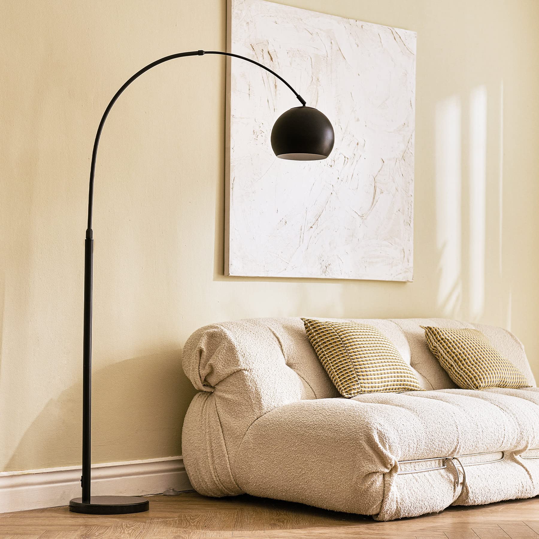 Vonluce Modern Arc Floor Lamp 69', Arc Floor Lamp With Inner White Metal Shade And Marble Base, Black Floor Lamp With Led Bulb, Contemporary Arch Floor Lamp For Living Room Couch Sofa