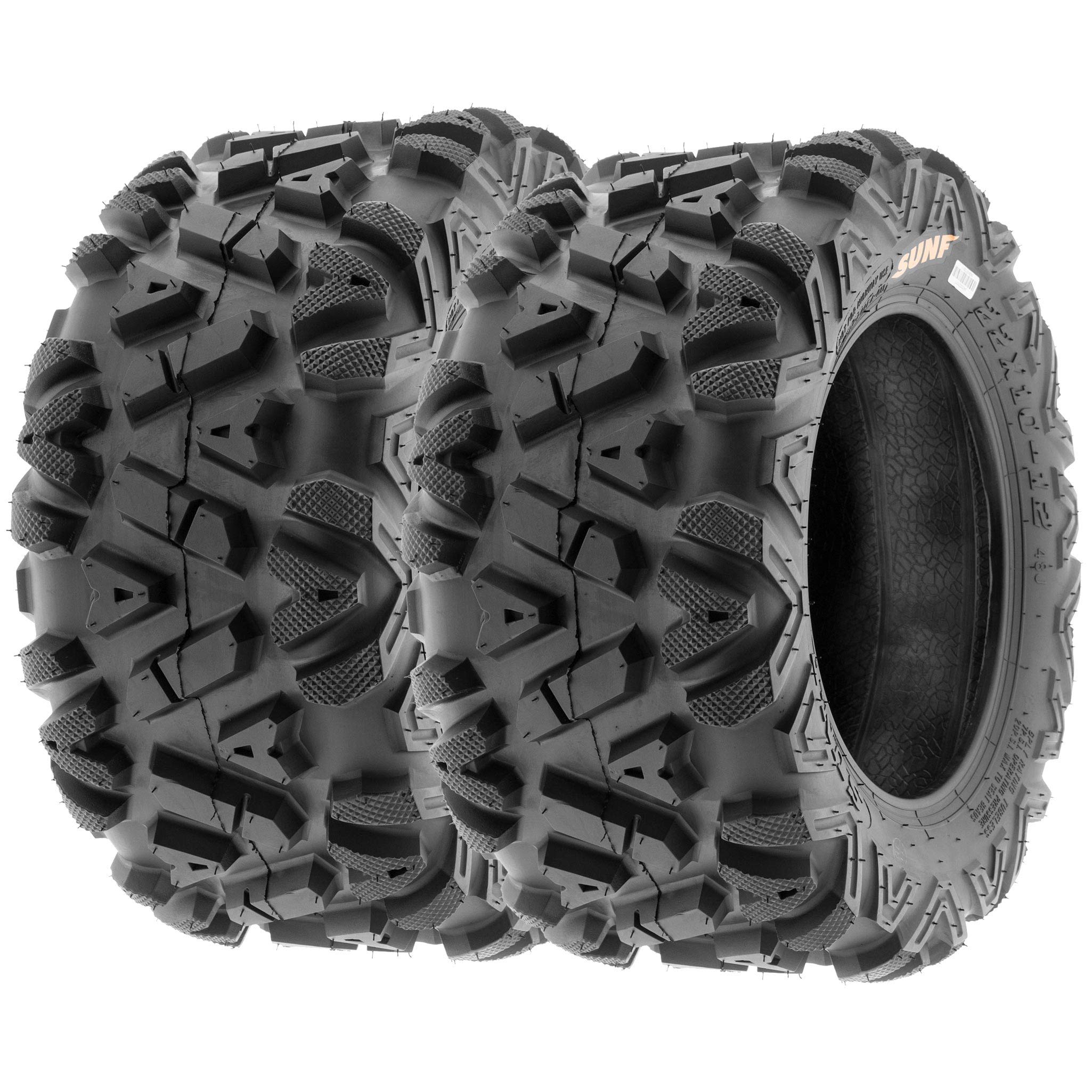 SUNF ATV Tires - All Terrain 6 Ply Tubeless Set of 4, 23x8-11 Front & 24x8-12 Rear, Black, Model aNT-A033230