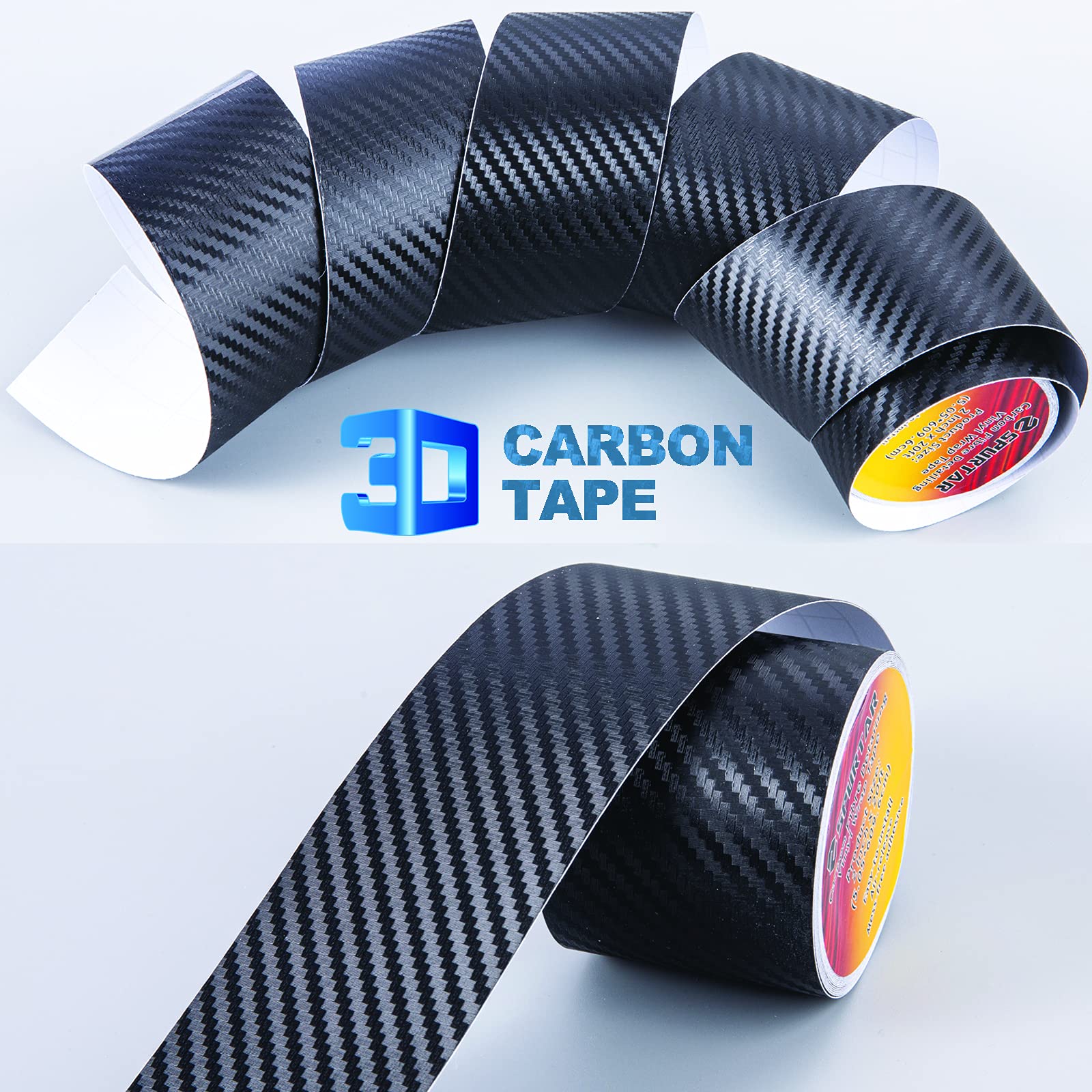 Spurtar Carbon Fiber Vinyl Tape, 2" x 20ft, Chrome Black, Anti-Scratch, Model AEX0068CF, DIY Car Door Edge Guard
