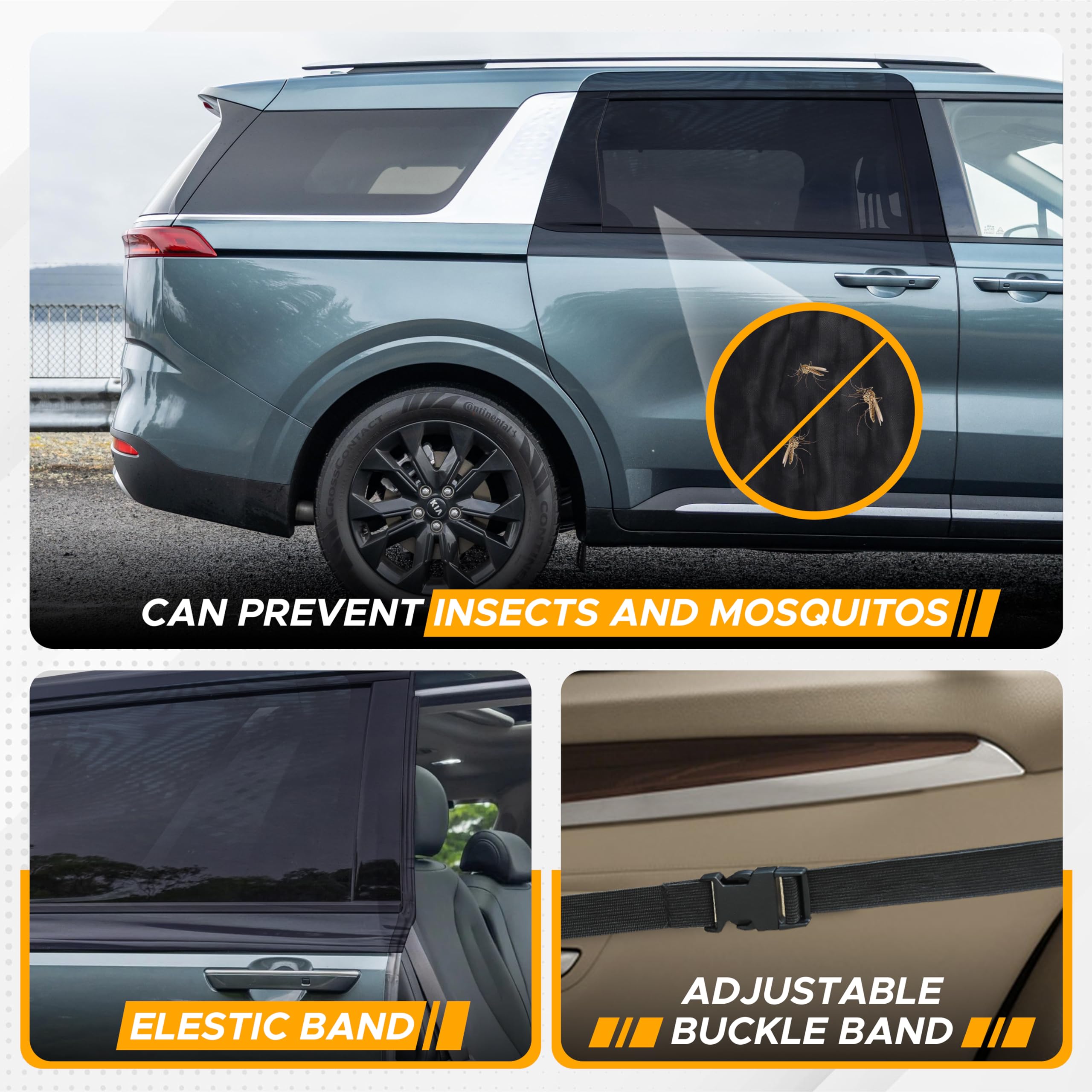 Econour Car Window Sun Shades For Mpv & Minivan Sliding Door Rear Windows | Elastic Mesh Sunshade For Baby & Passenger Comfort |