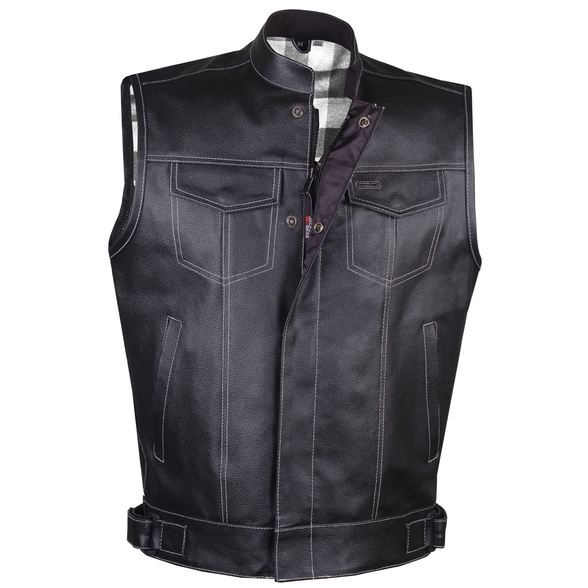 Soa Men 'S Premium Leather Motorcycle Vest With Biker Club Concealed Carry Gun Pockets W/Armor Flannel White Xl