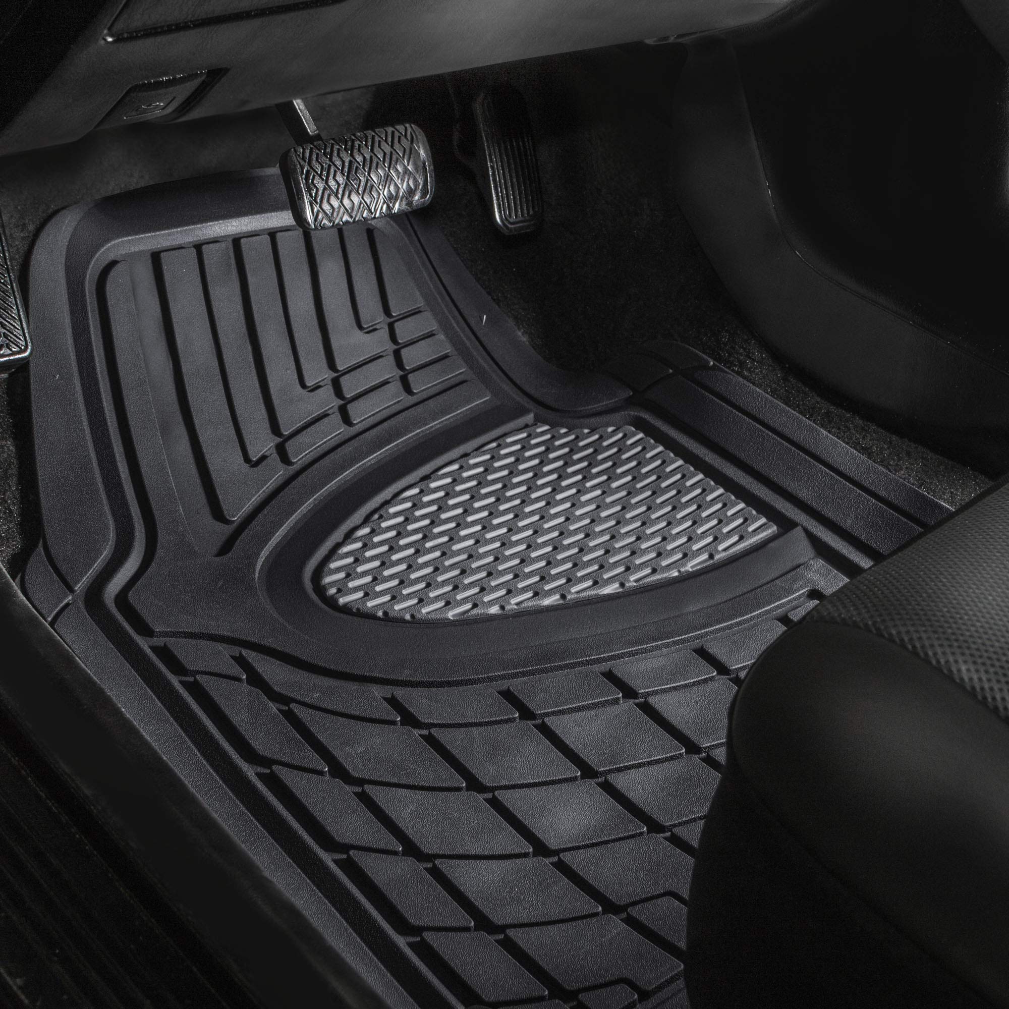 Fh Group Premium Liners Tall Channel Trimmable All Weather Rubber Full Set Car Floor Mats (Gray) W. Trimmable All-Season Cargo L