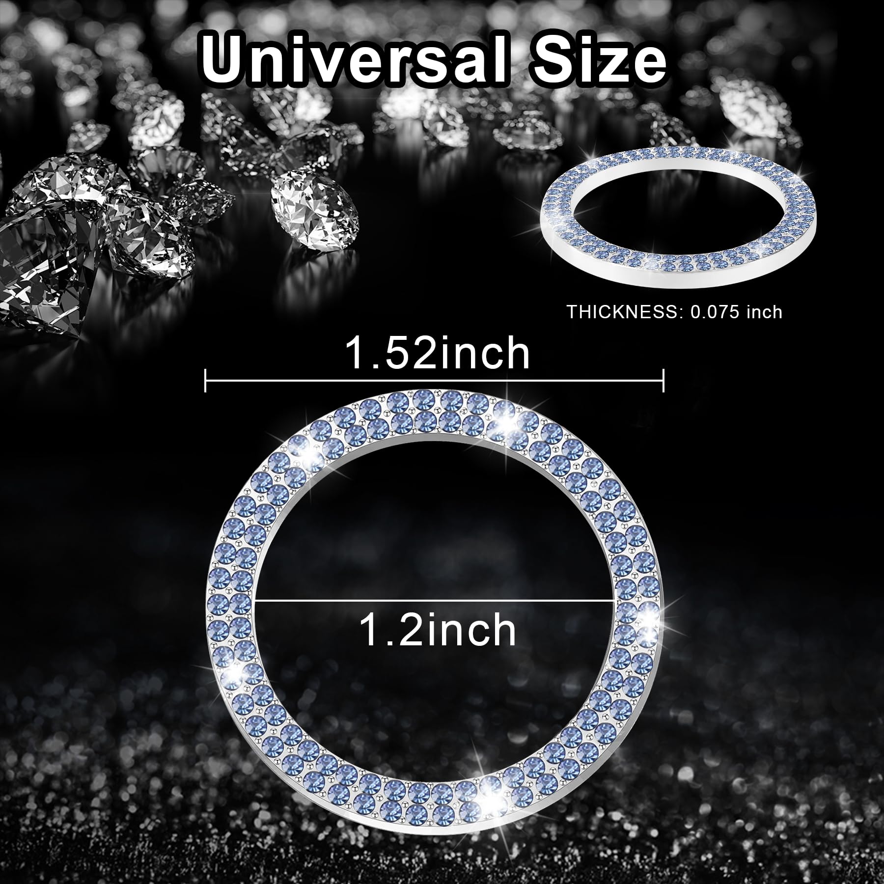 Livtee Car Engine Start Stop Decoration Ring, Crystal Double Rhinestone, Push To Start Button Cover/Sticker, Key Ignition & Knob