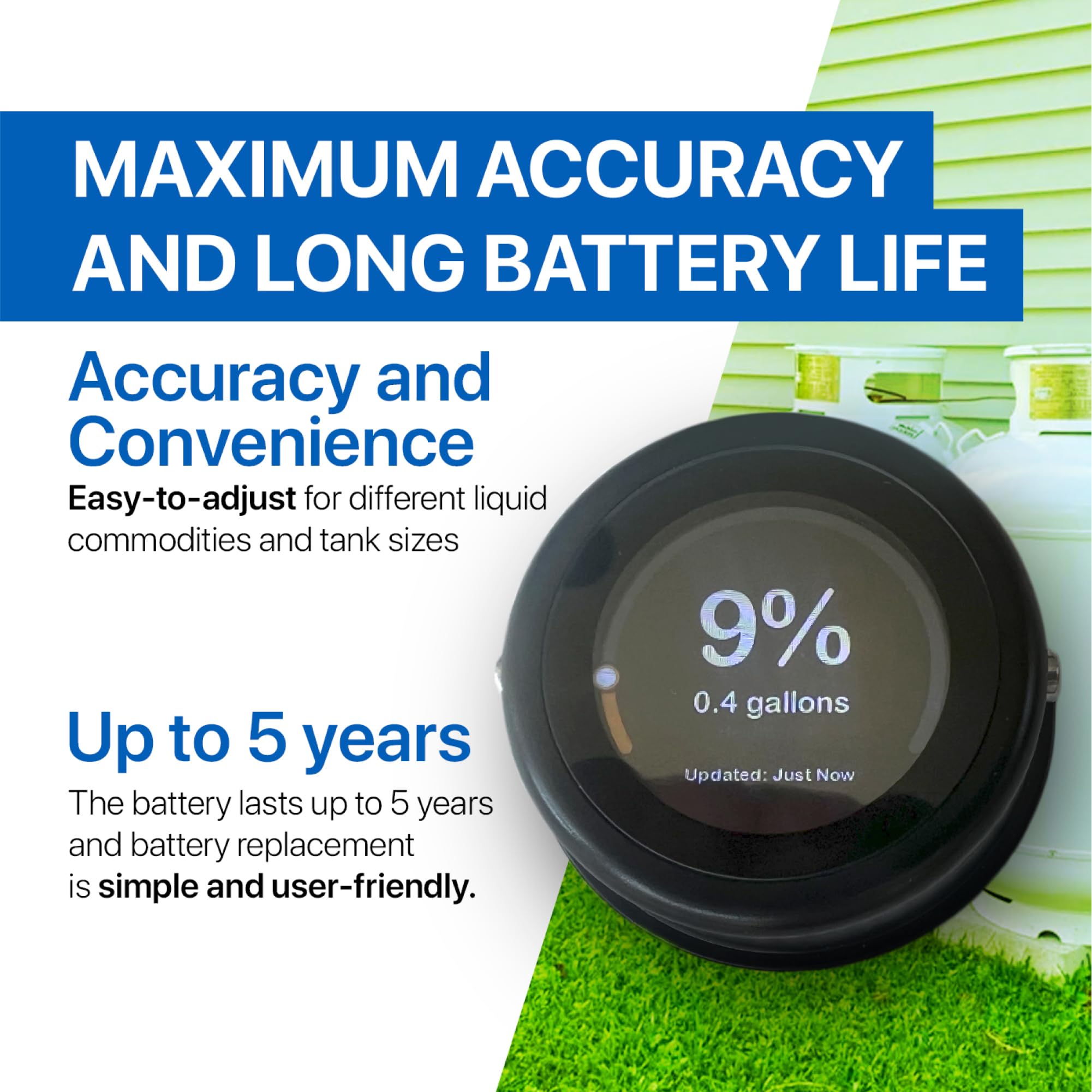 Mopeka LCD Display Gauge - Wireless Remote Indicator for RVs, BBQs & Propane Tanks - Magnetic Mount, Durable Plastic