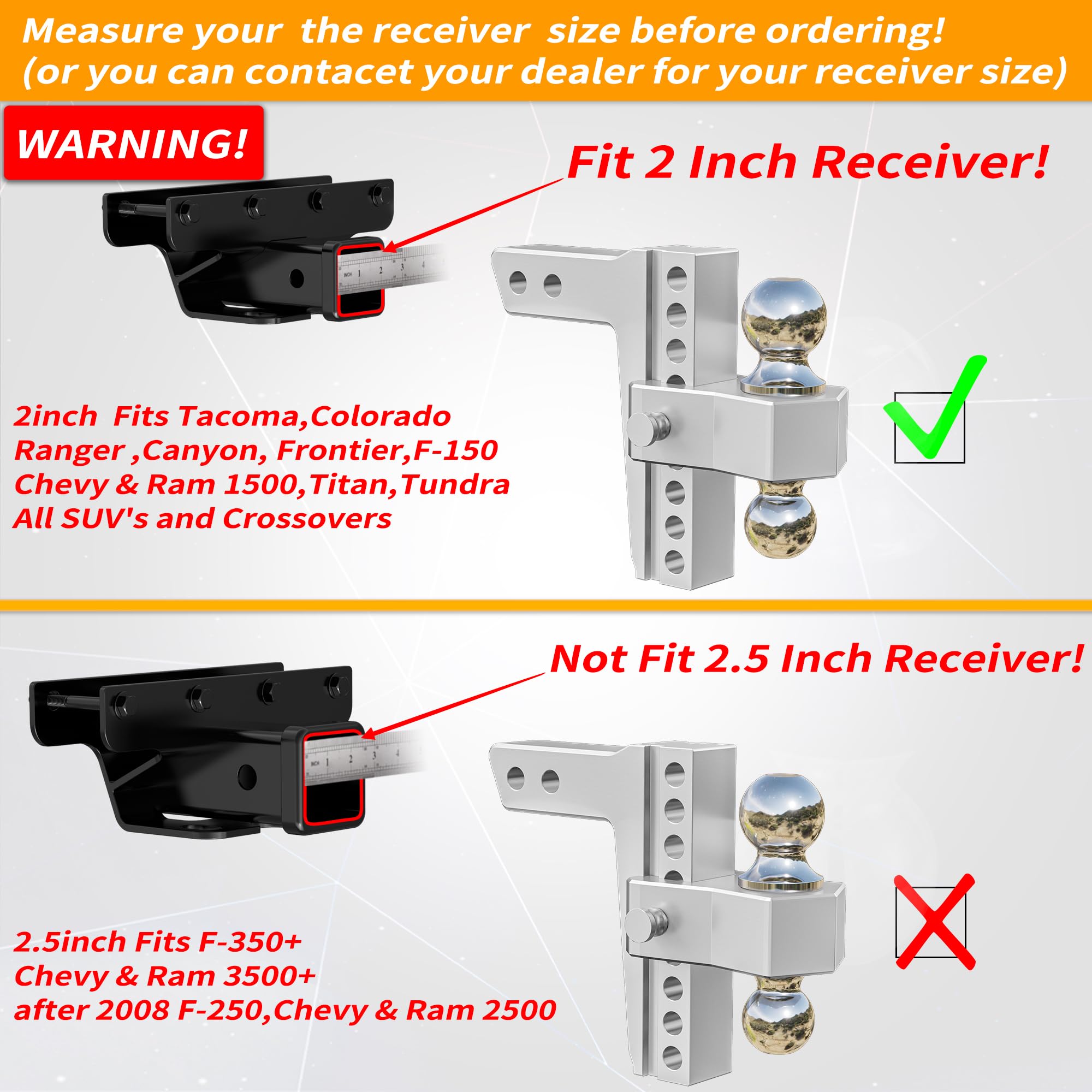 Locame Adjustable Trailer Hitch, Fits 2-Inch Receiver, 8-Inch Drop/Rise Aluminum Drop Hitch, 12,500 Lbs Gtw-Tow Hitch For Heavy