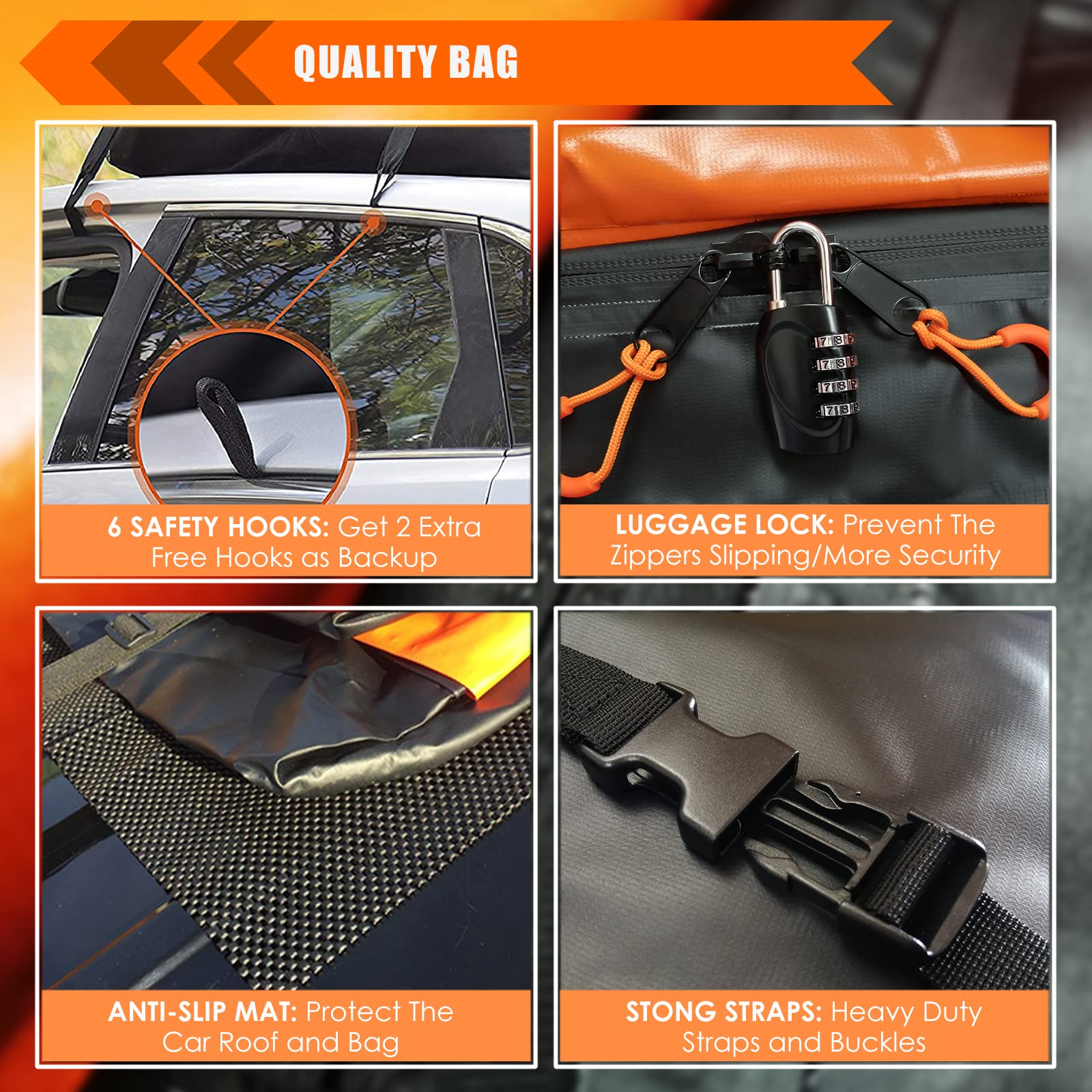 MeeFar Car Roof Bag - Waterproof Cargo Carrier, 20 Cubic Feet, Includes Anti-Slip Mat & 10 Straps, Fits All Cars with/Without Rack