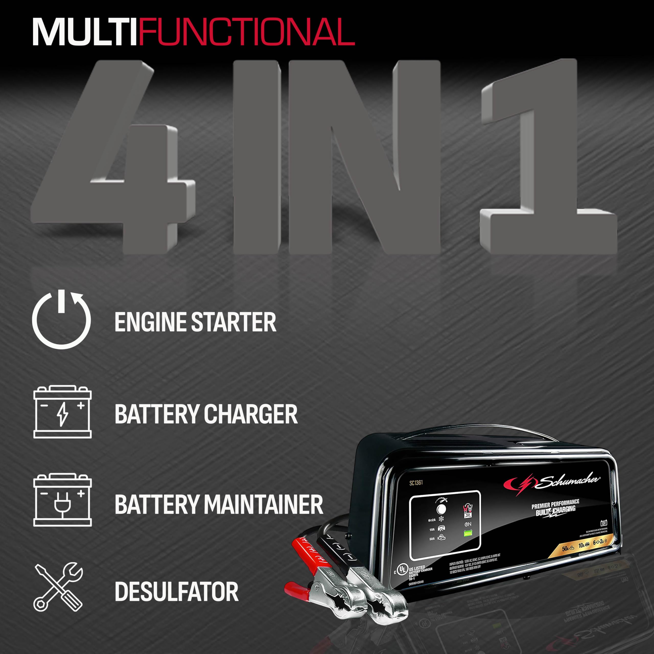 Schumacher Sc1361 12V Fully Automatic Battery Charger And 10/50A Engine Starter