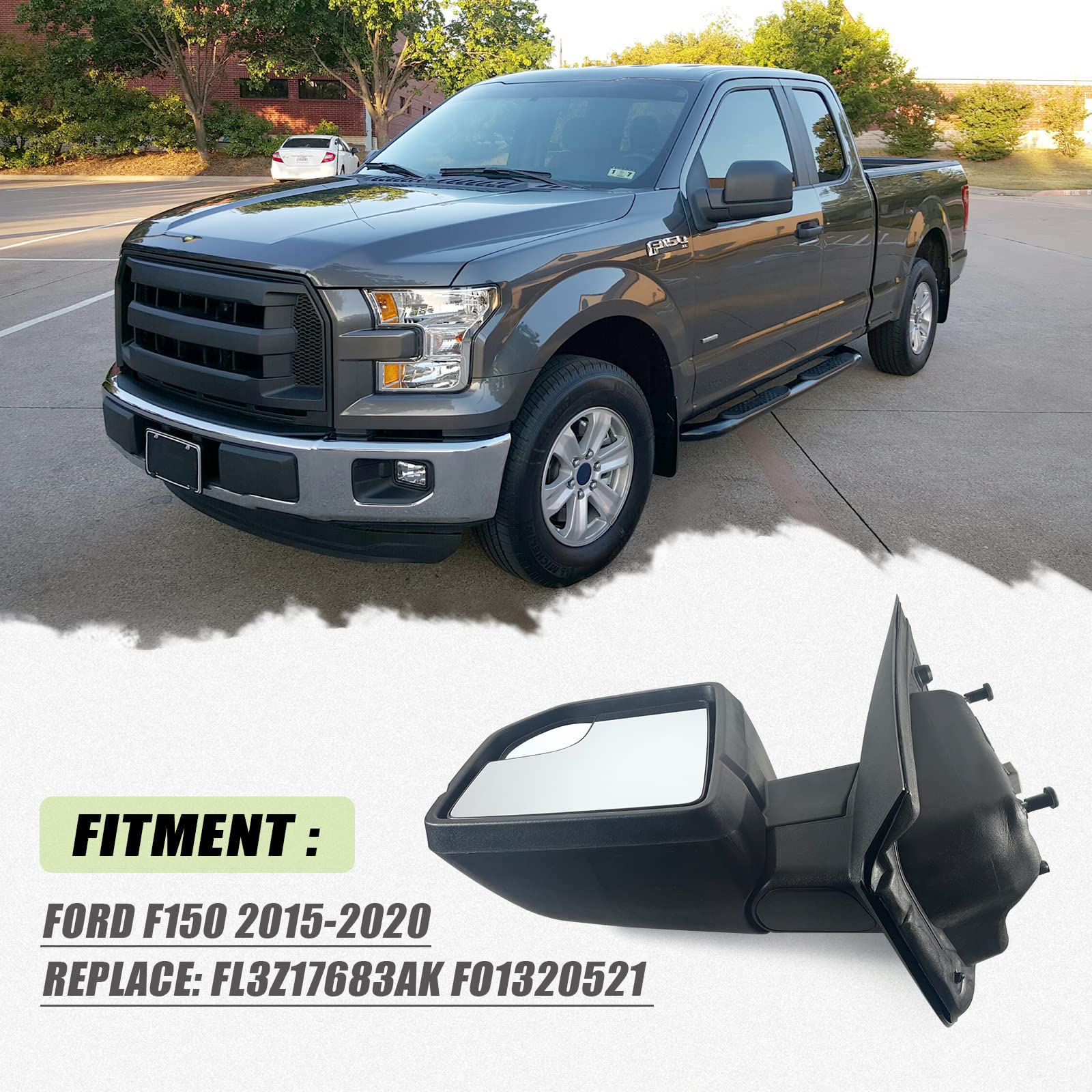 Lqito Left Driver Side Door Mirror With Blind Spot Glass Power Fits 2015-2020 Ford F150 Without Turn Signal Light Non-Heated (3P
