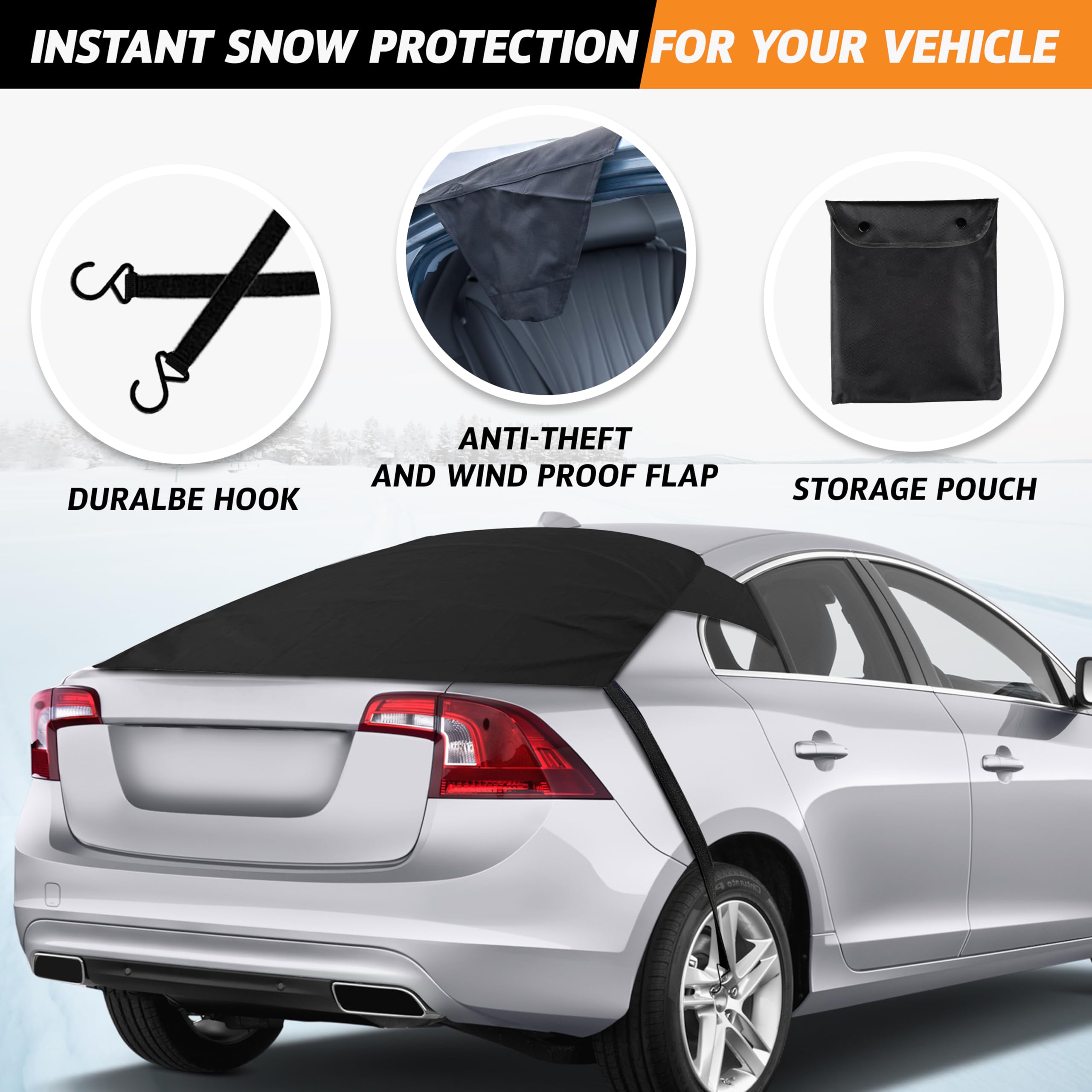 EcoNour Rear Windshield Snow Cover | 600D Oxford | Black | All Weather Protection for Sedans, SUVs & Vans