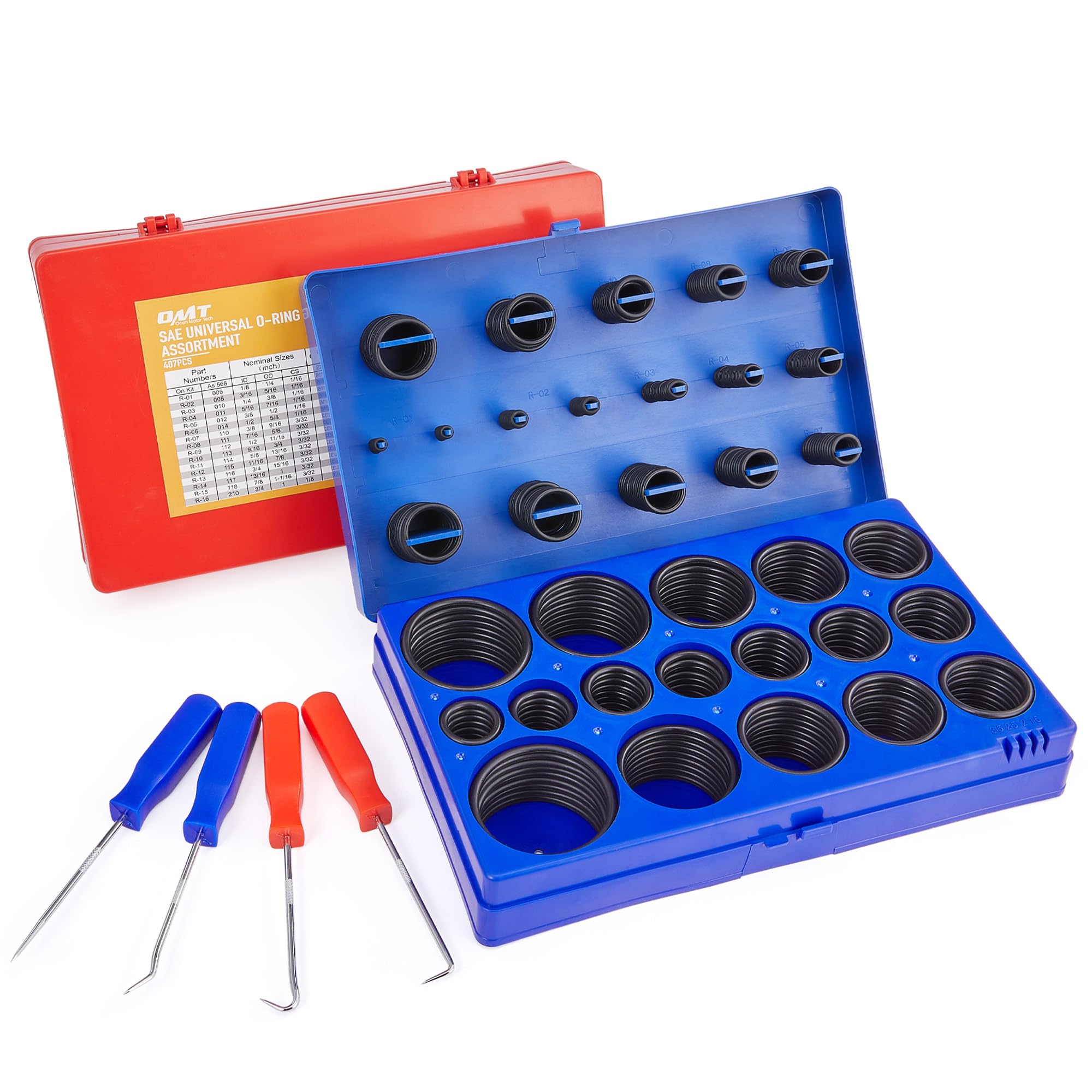 Orion Motor Tech 826pc Universal O Ring Assortment Kit in 32 Sizes | SAE and Metric O Ring Kit for Plumbing Automotive Faucet Re
