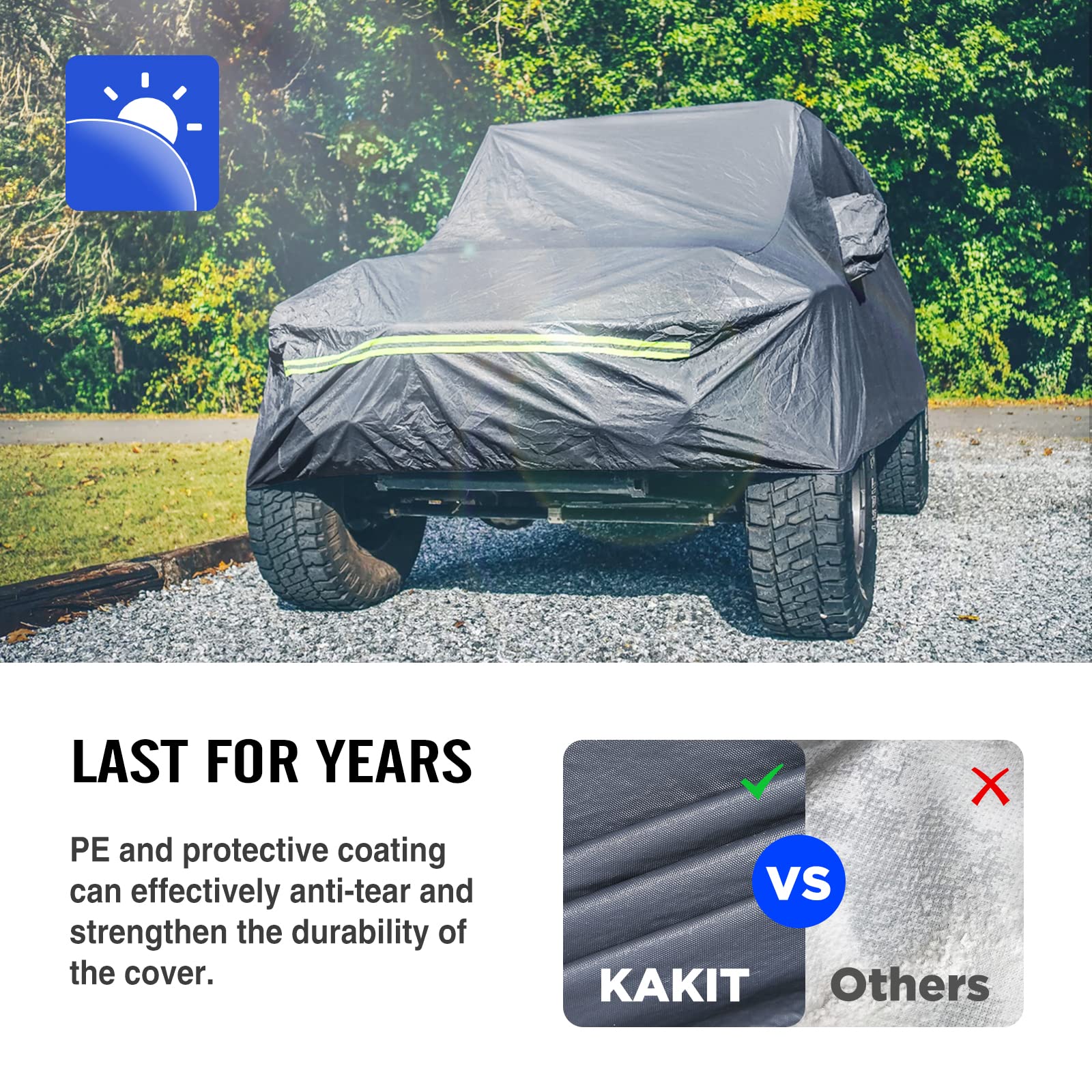 Kakit 6 Layers Covers Compatible For Jeep 2 Doors 1987-2020 Customer Fit Waterproof All Cotton Inside With Windproof Strap & Driver Door Zipper