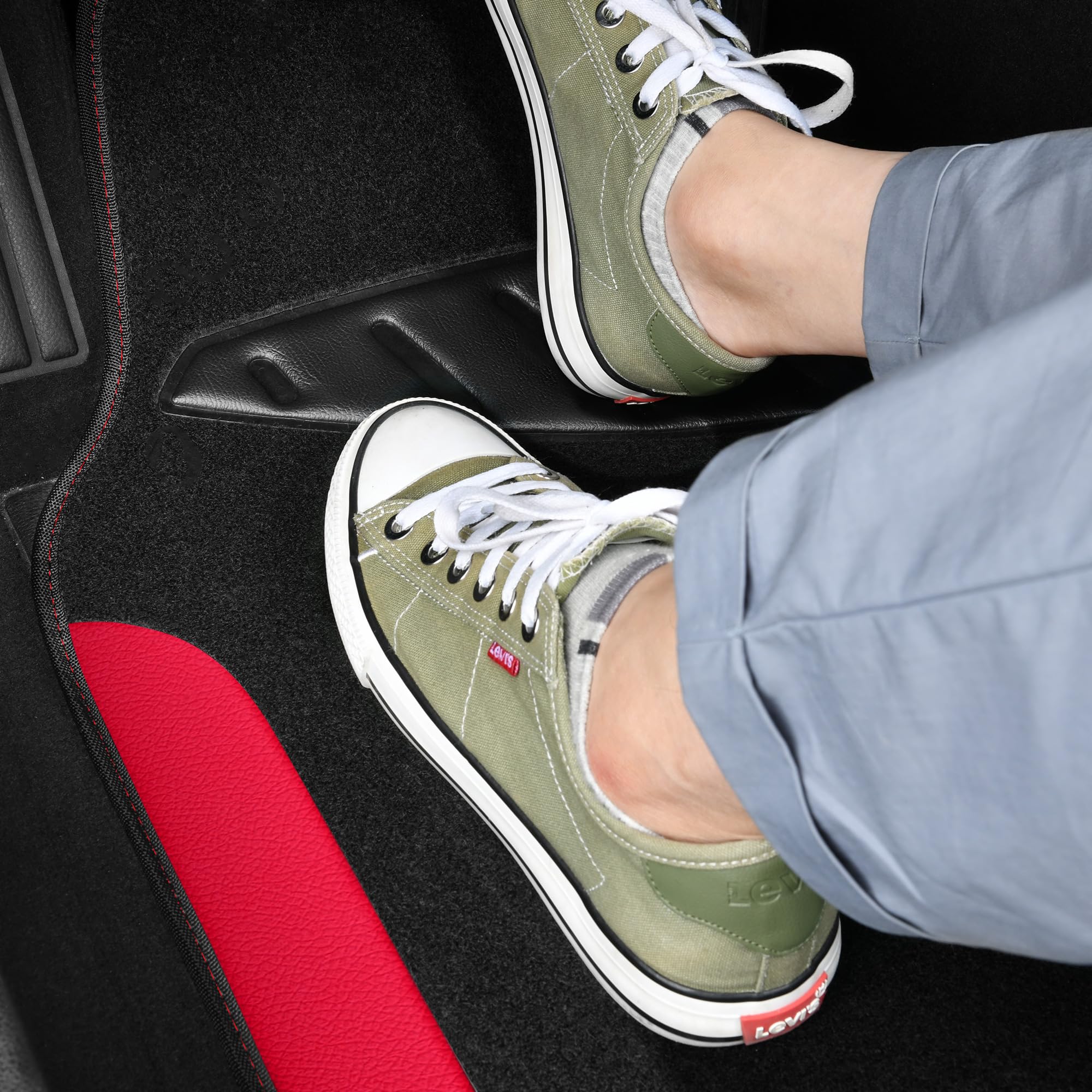 Car Pass Waterproof Universal Faux Leather 3Pcs Car Floor Mats, Red Car Mats Fit For Suv,Vans,Sedans, Trucks,Set Of Vehicles Car