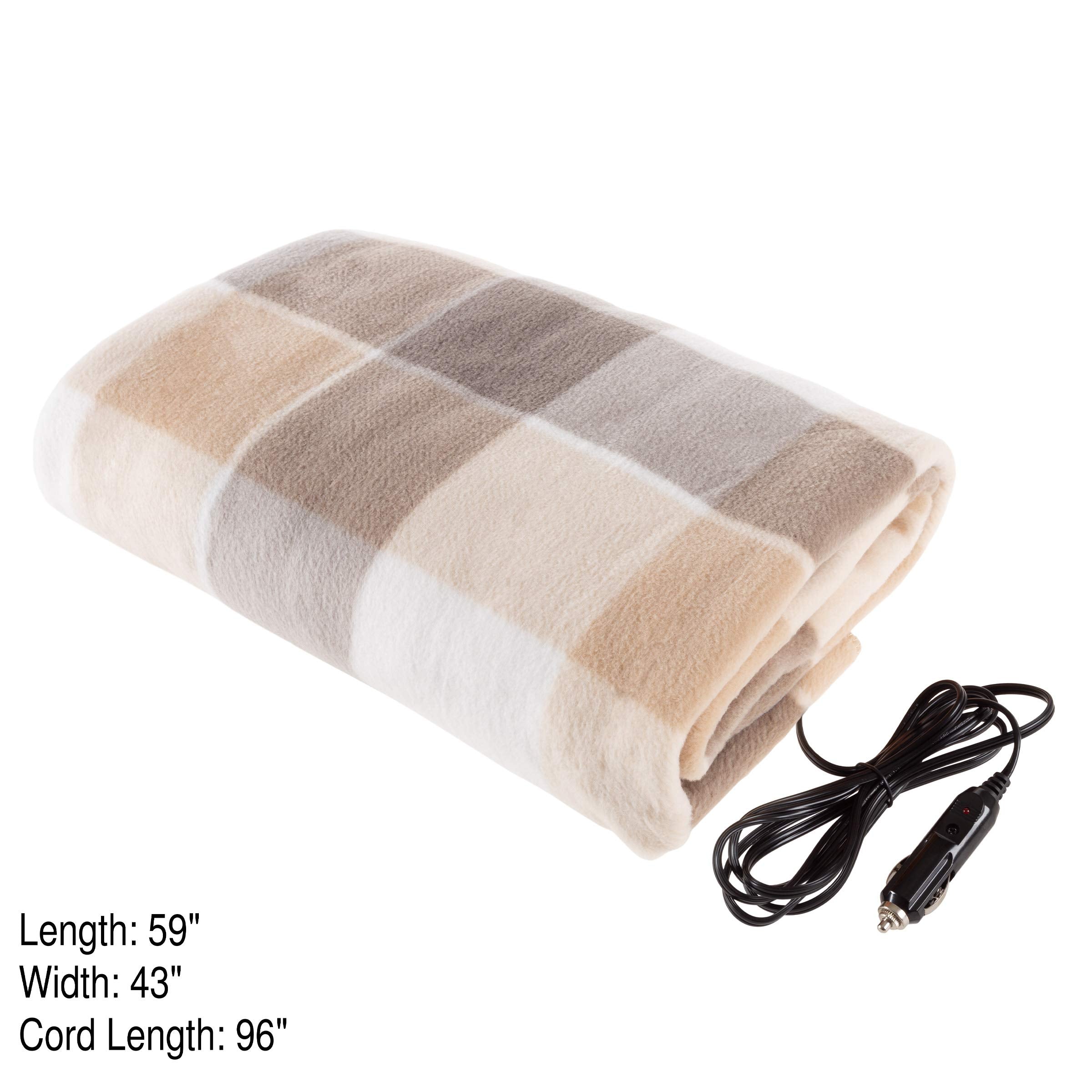 Stalwart 75-BP1010 12V Heated Polar Fleece Travel Blanket, 43" Gray for Car, Truck & RV - Ideal for Cold Weather & Tailgating