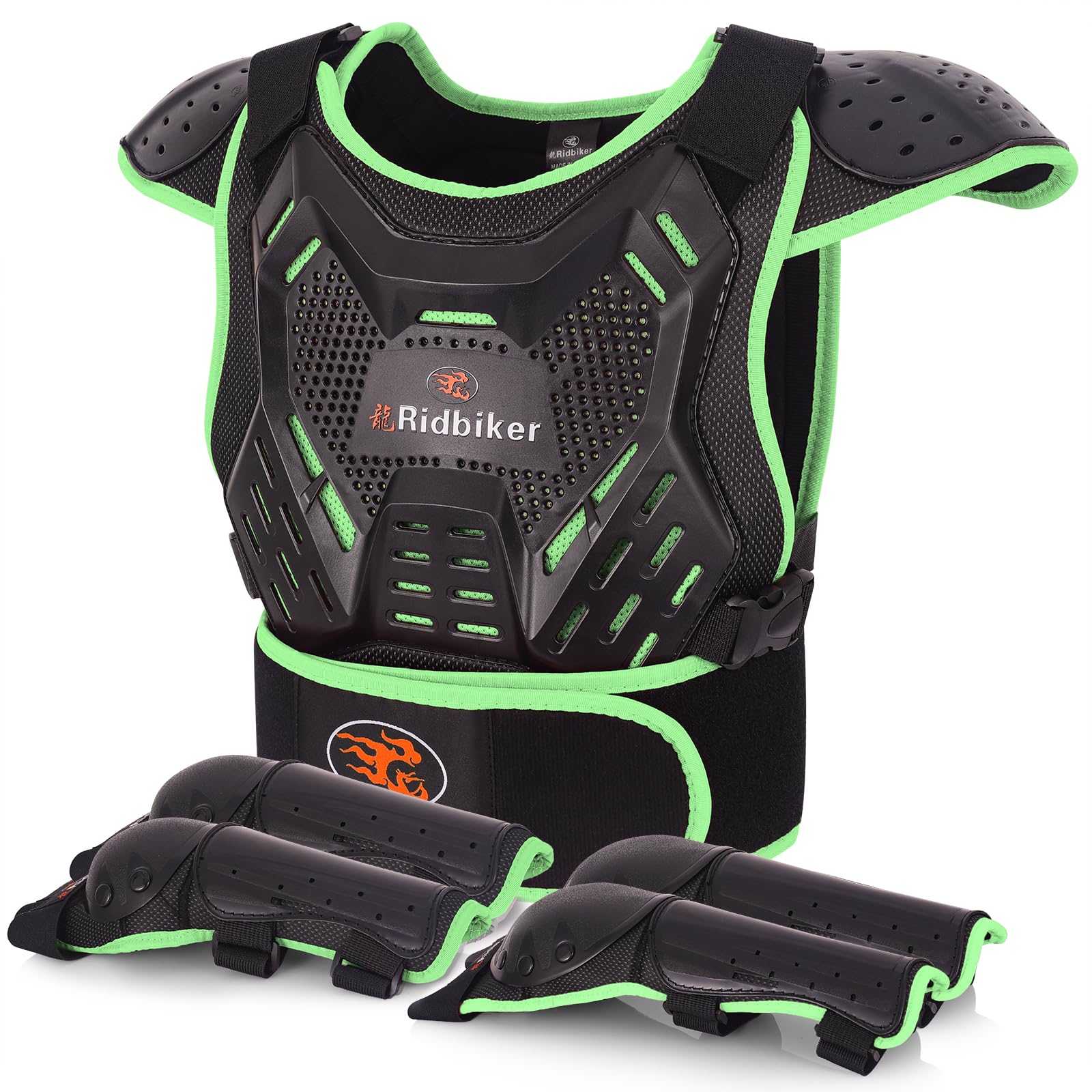 Kids Dirt Bike Gear Motorcycle Armor, Kids Chest Protector Motocross Motorcycle Protective Gear Body Armor Vest Knee Guards and 