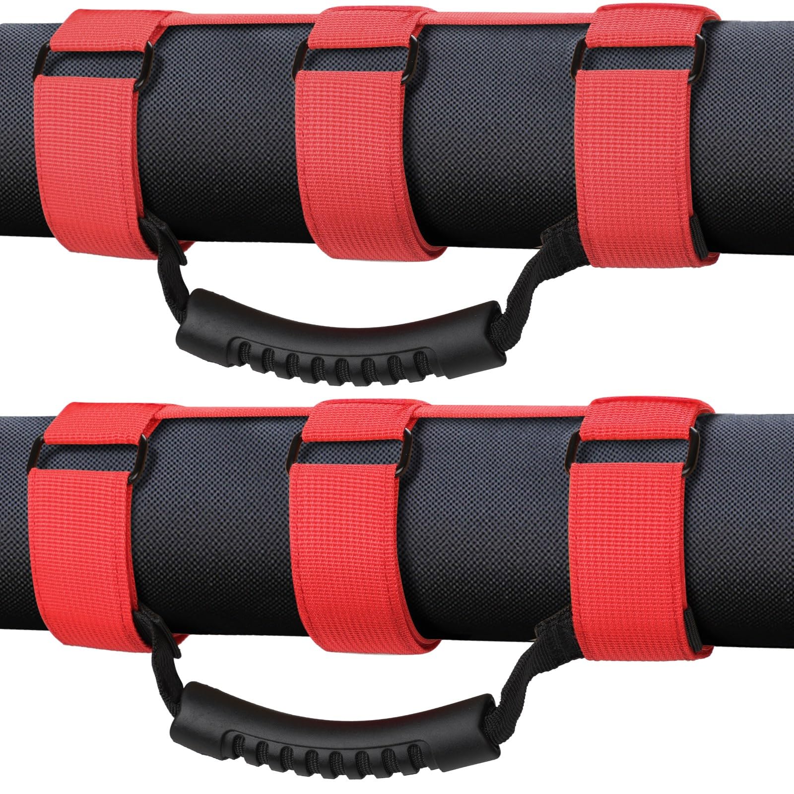 Moveland Grab Handles Compatible With Jeep Wrangler Roll Bars (2 Pack), Easy-To-Fit 3 Straps Design For 1955-2023 Models (Red)